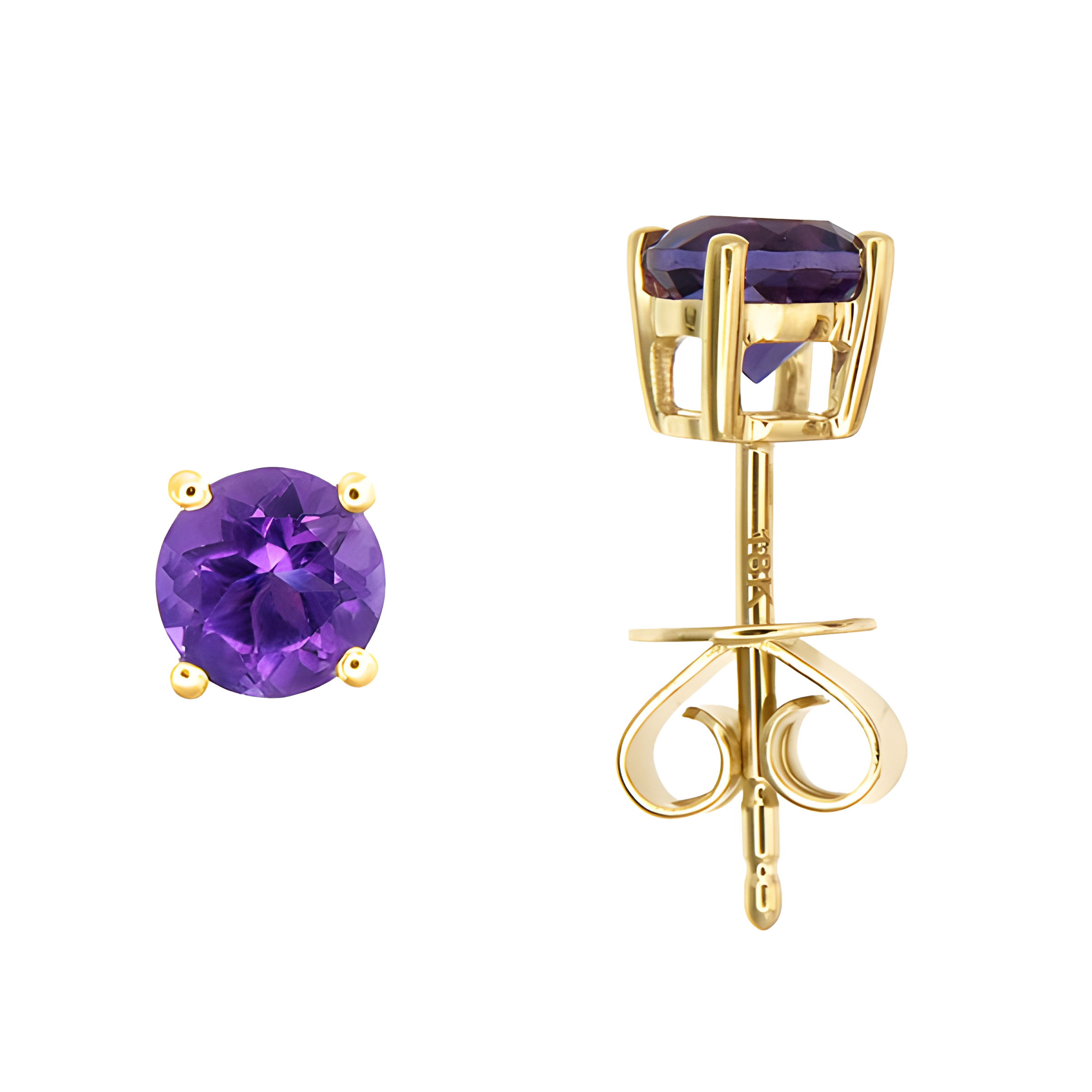 Amethyst Stud Earrings in 18k Yellow Gold
