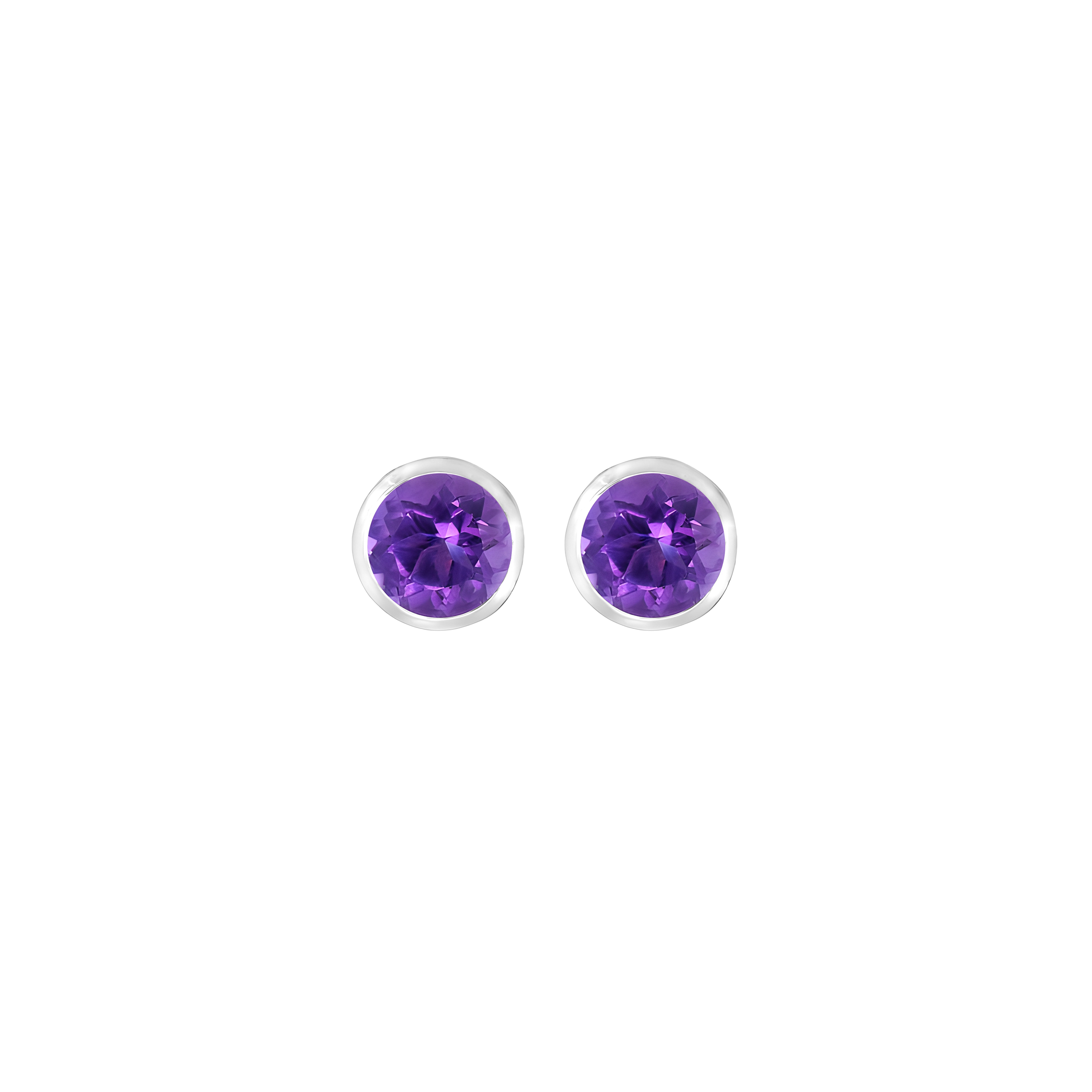 Amethyst Basket Bezel Set Earrings in 14k White Gold