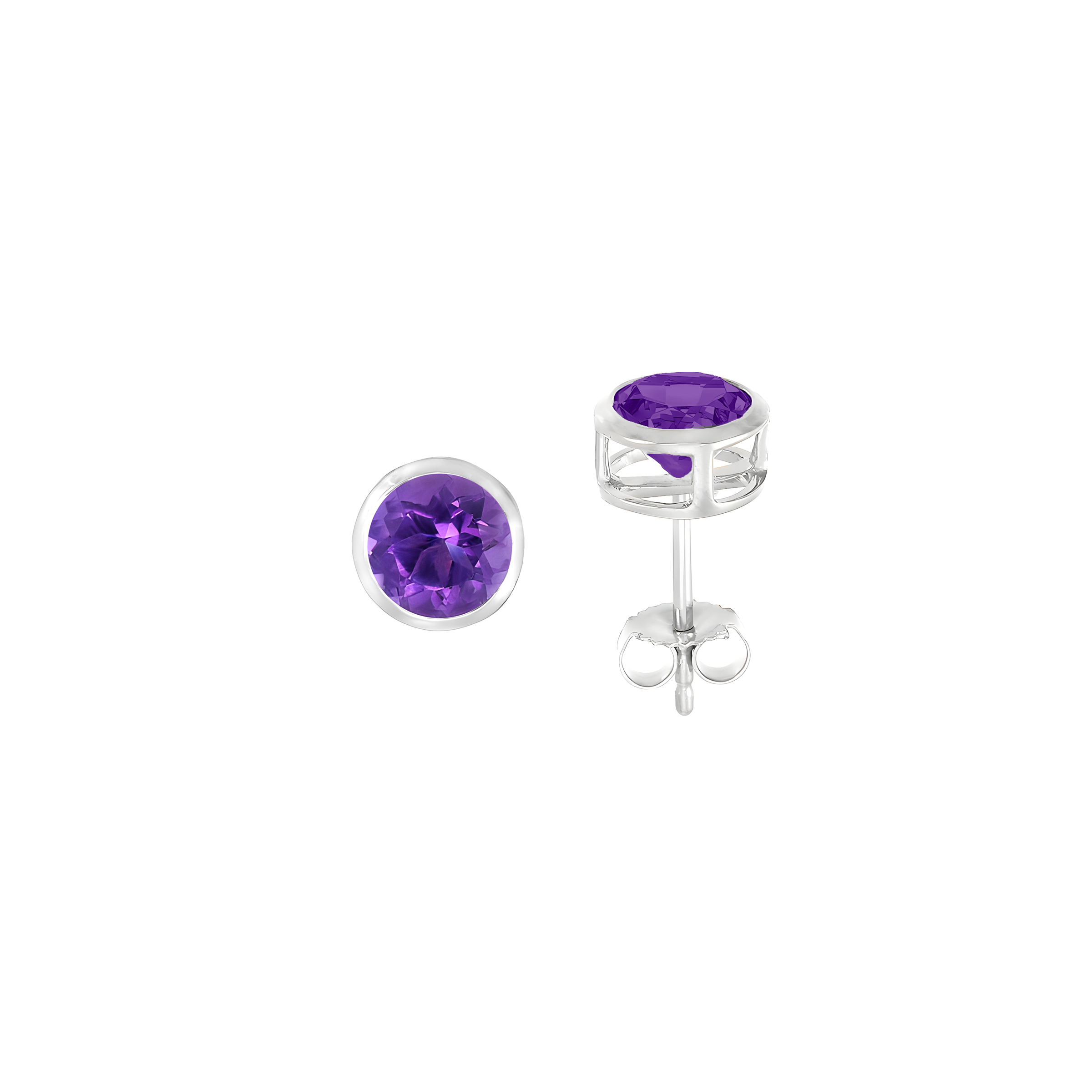Amethyst Basket Bezel Set Earrings in 14k White Gold
