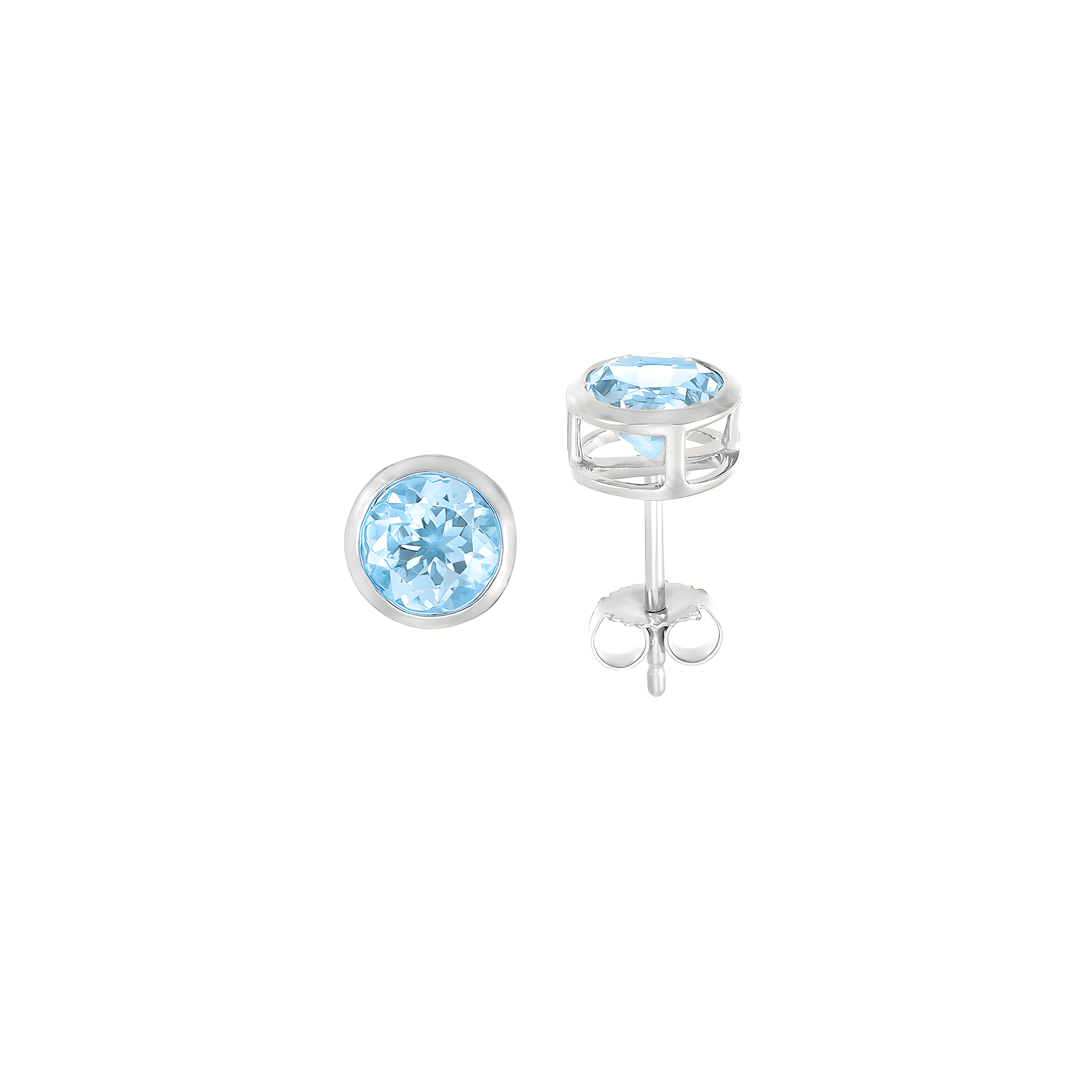 Aquamarine Basket Bezel Set Earrings in 14k White Gold
