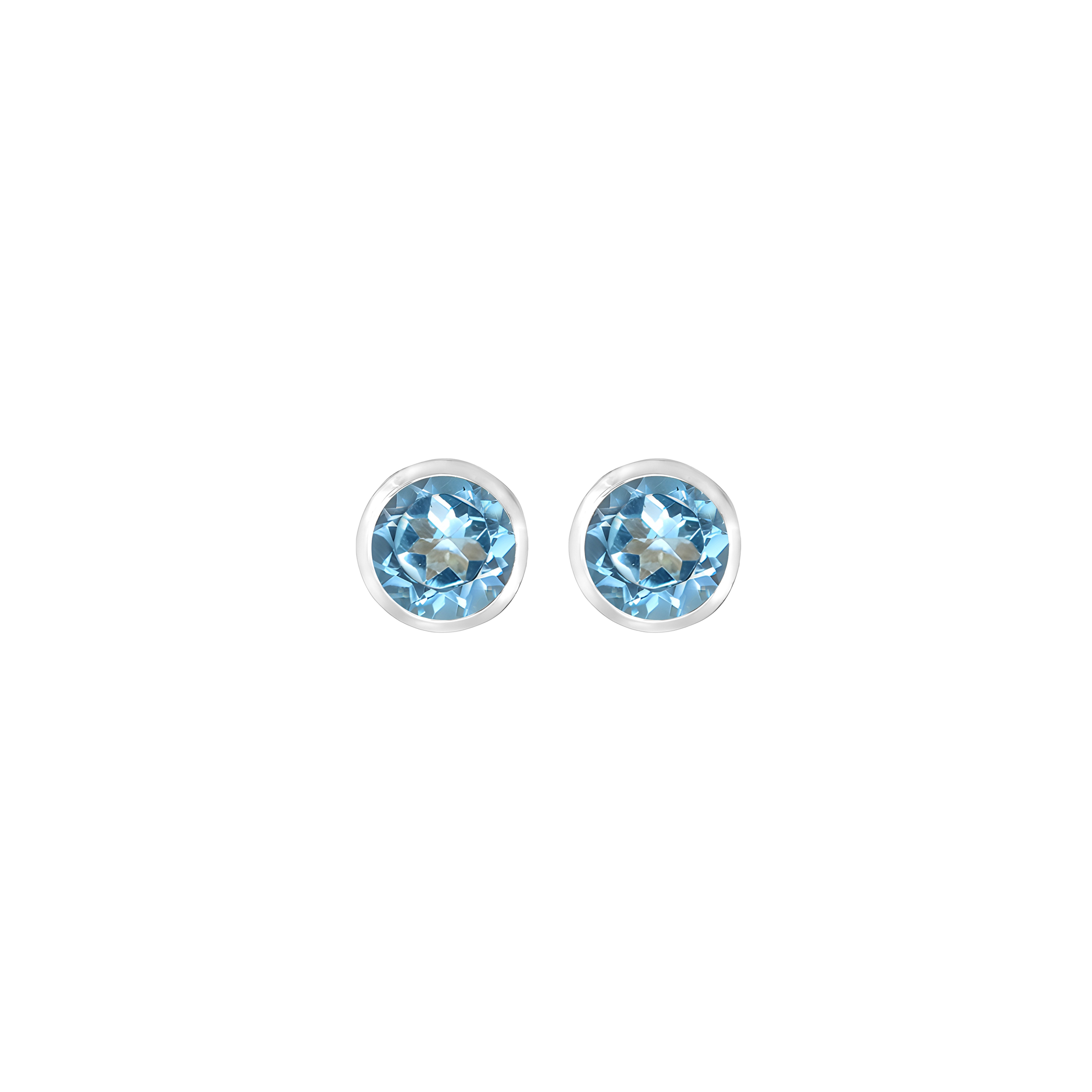 Blue Topaz Basket Bezel Set Earrings in 14k White Gold