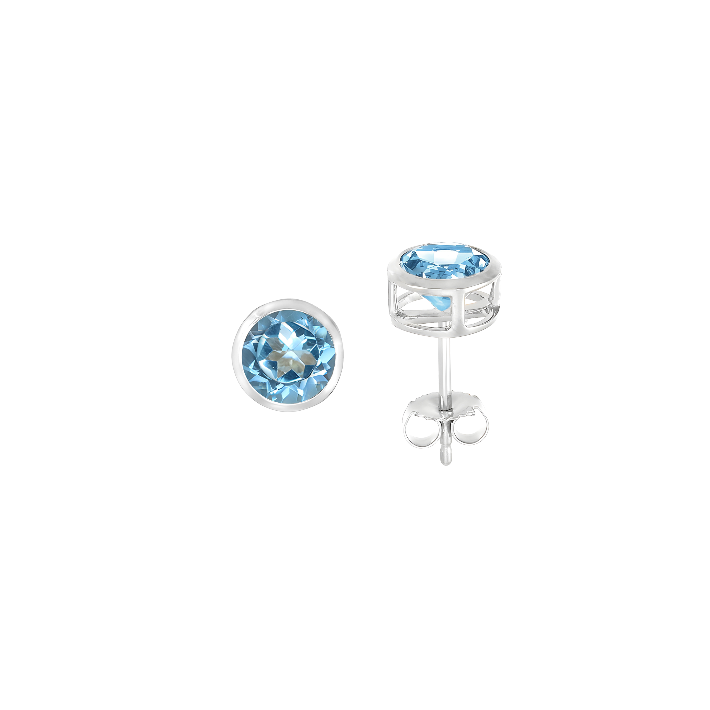 Blue Topaz Basket Bezel Set Earrings in 14k White Gold