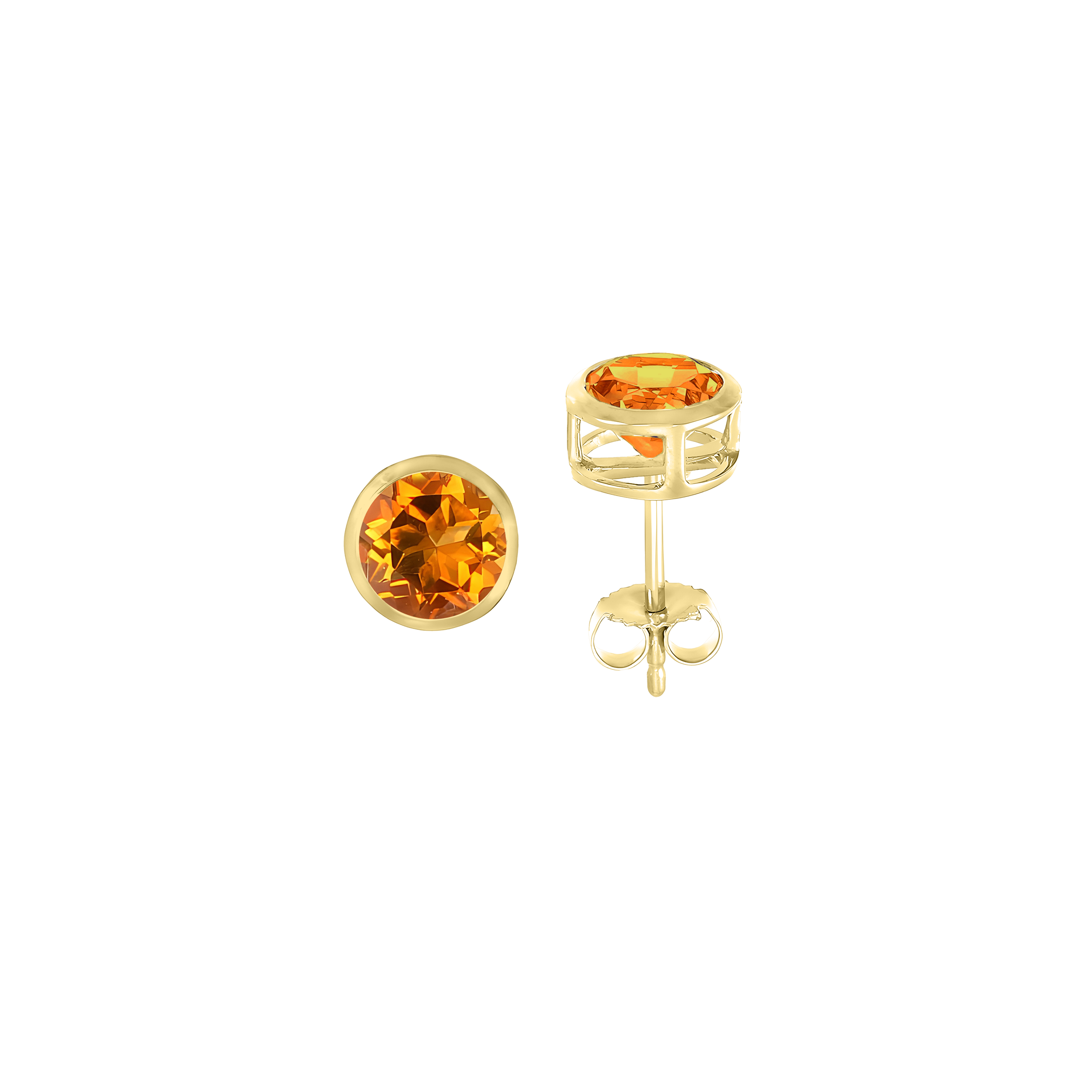 Citrine Basket Bezel Set Earrings in 14k Yellow Gold