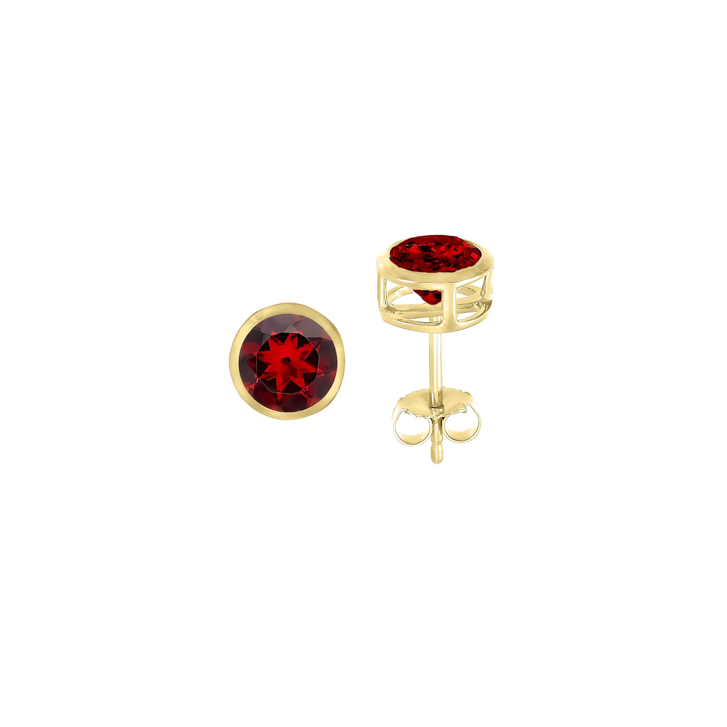Garnet Basket Bezel Set Earrings in 14k Yellow Gold