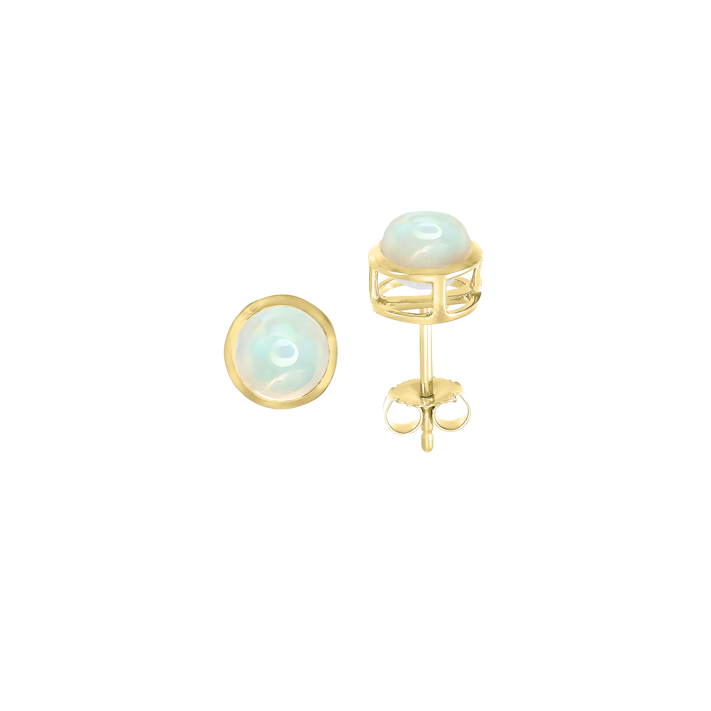 Opal Basket Bezel Set Earrings in 14k Yellow Gold