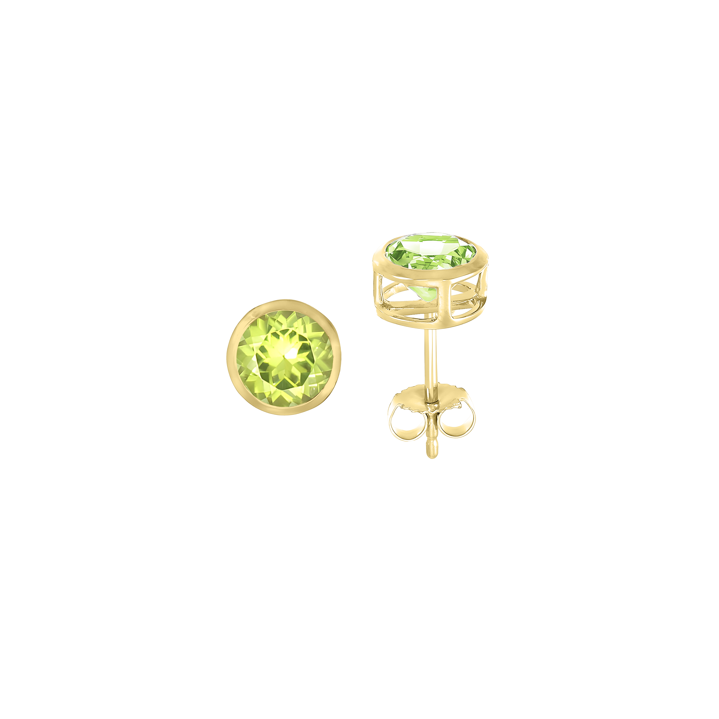 Peridot Basket Bezel Set Earrings in 14k Yellow Gold