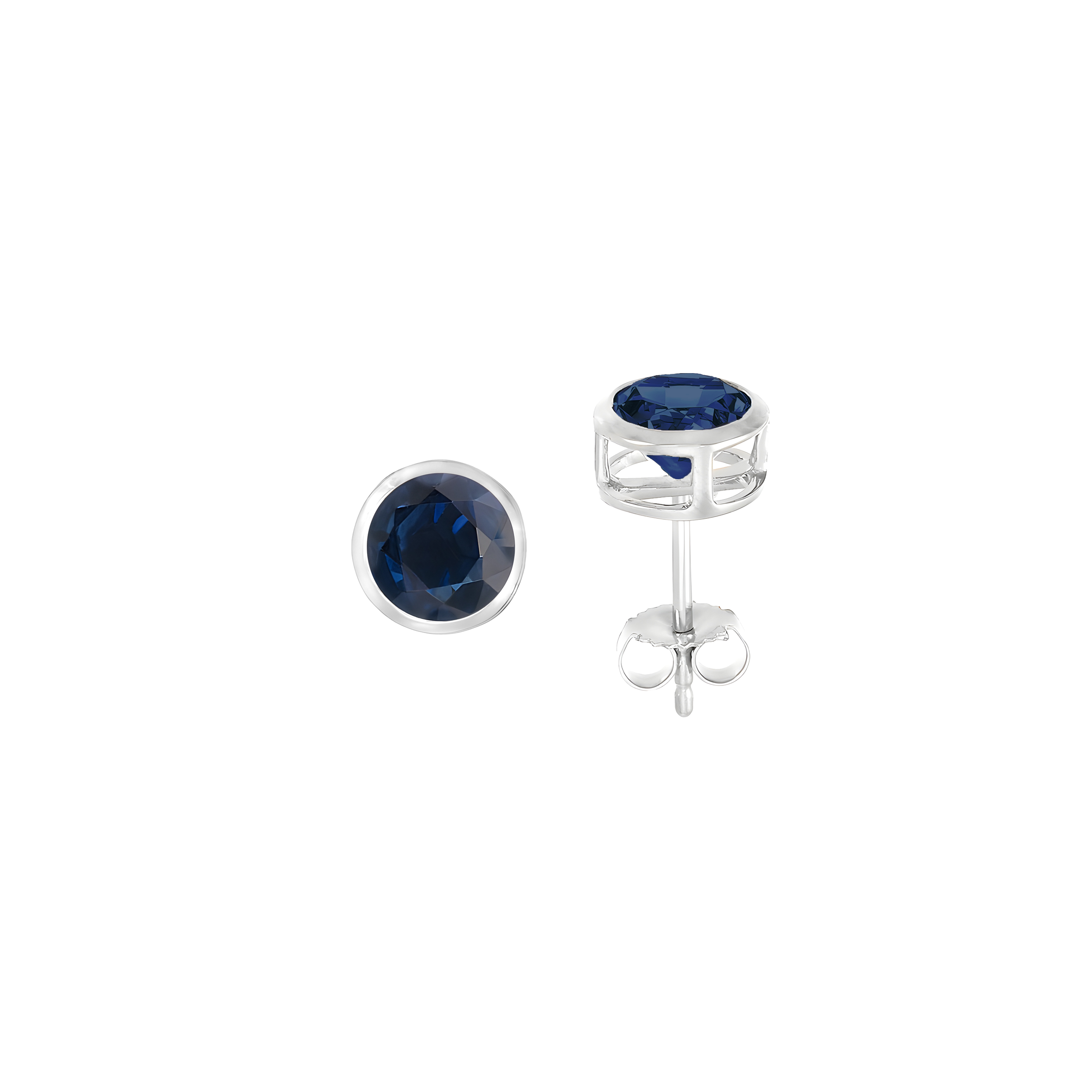 Sapphire Basket Bezel Set Earrings in 14k White Gold