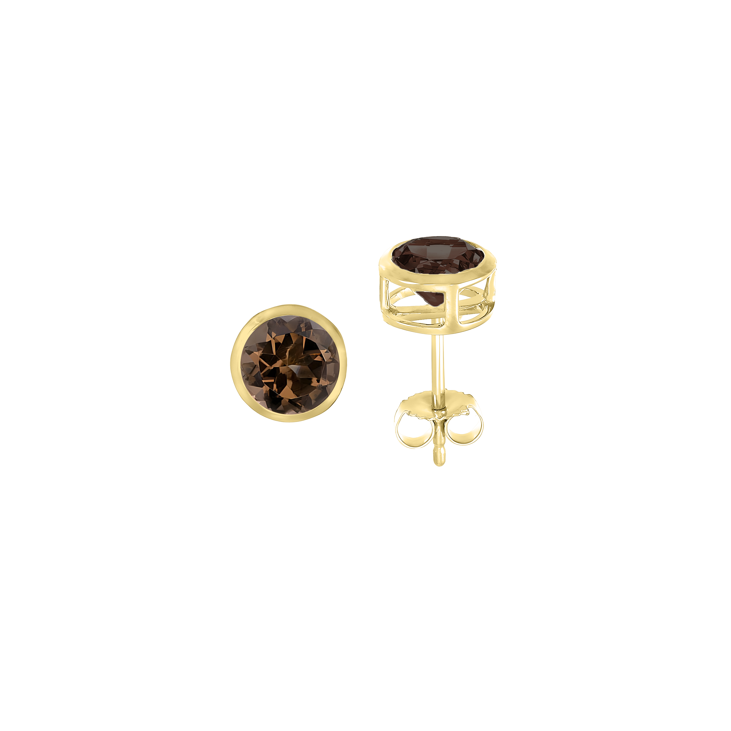Smoky Quartz Basket Bezel Set Earrings in 14k Yellow Gold
