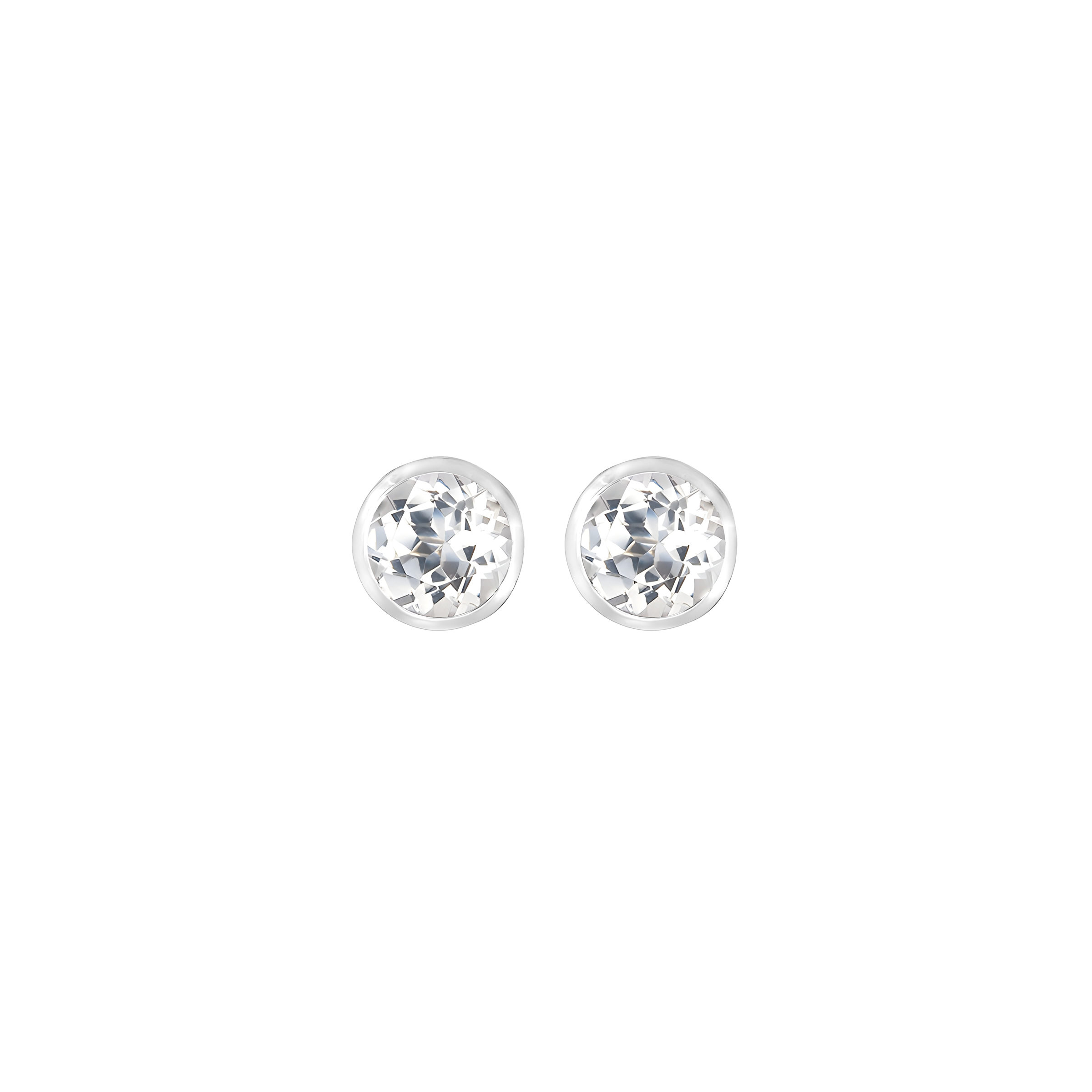 White Topaz Basket Bezel Set Earrings in 14k White Gold