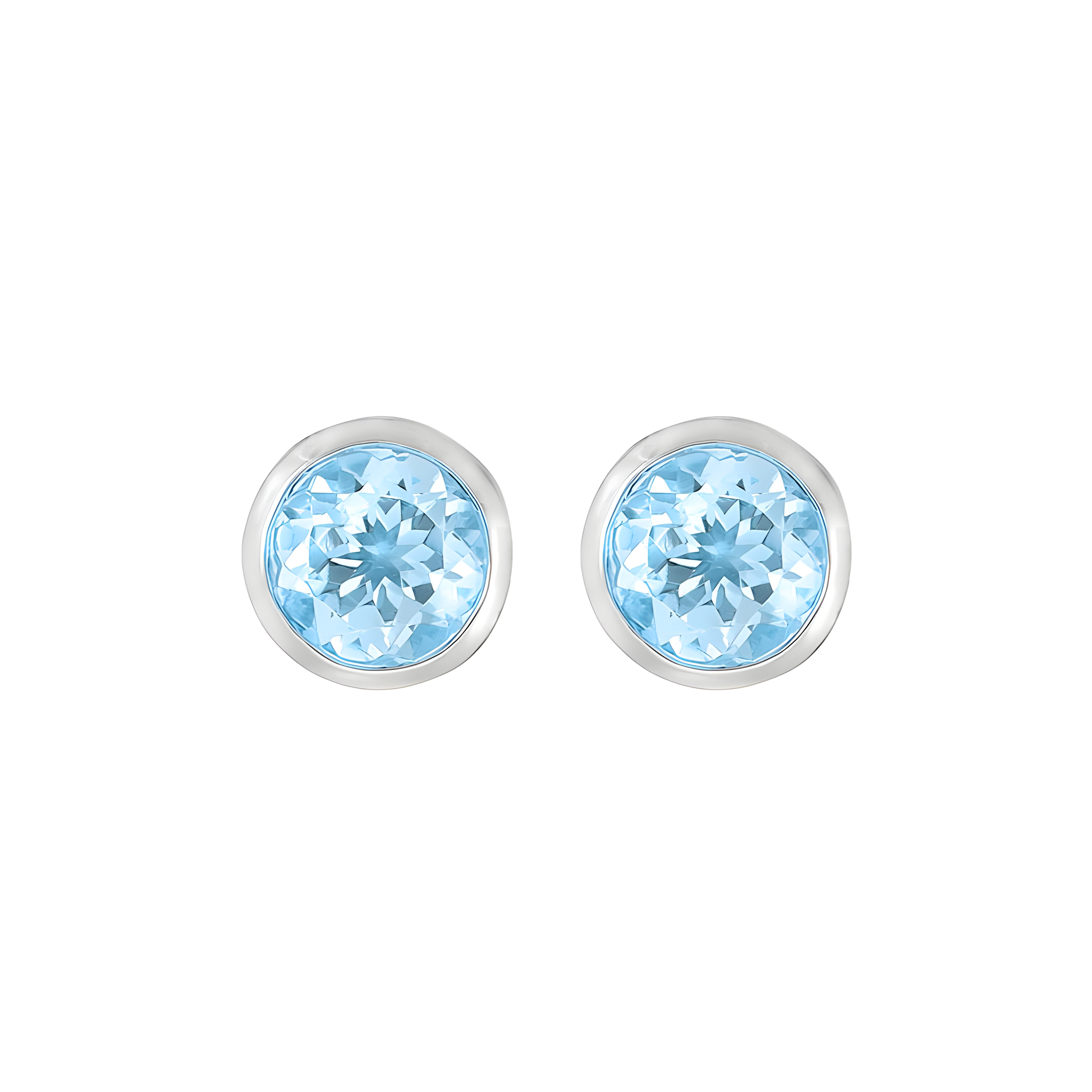 Bezel Set Aquamarine Stud Earrings in 18k White Gold