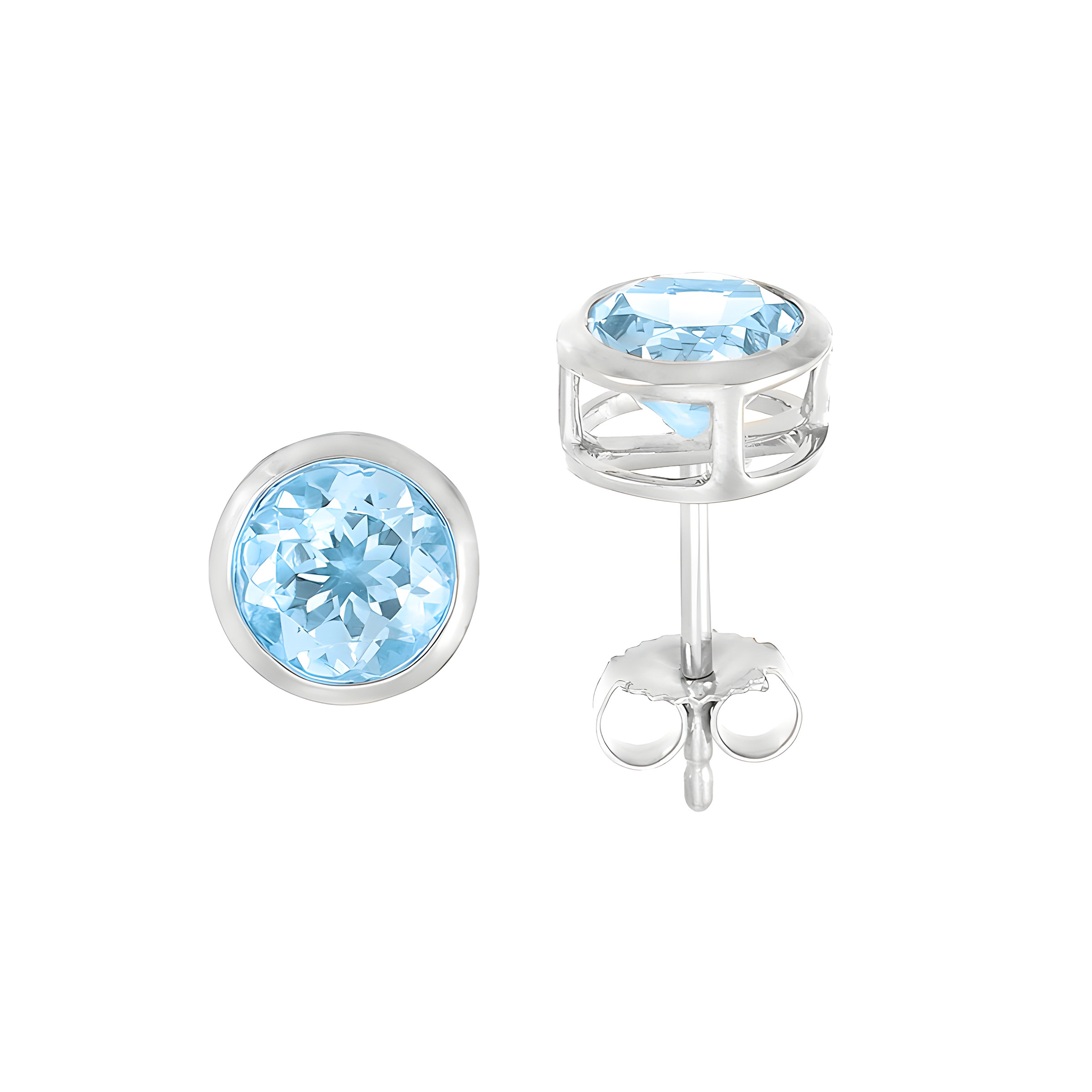 Bezel Set Aquamarine Stud Earrings in 18k White Gold