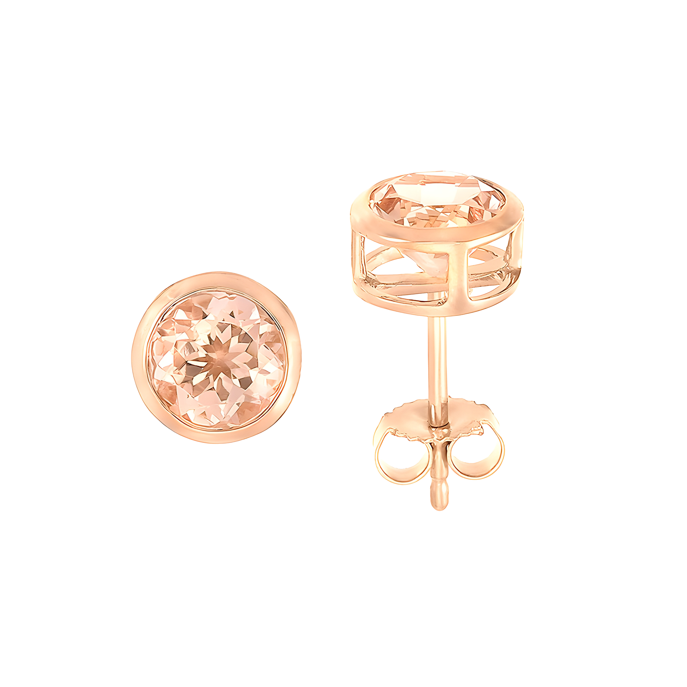 Bezel Set Morganite Stud Earrings in 18k Rose Gold