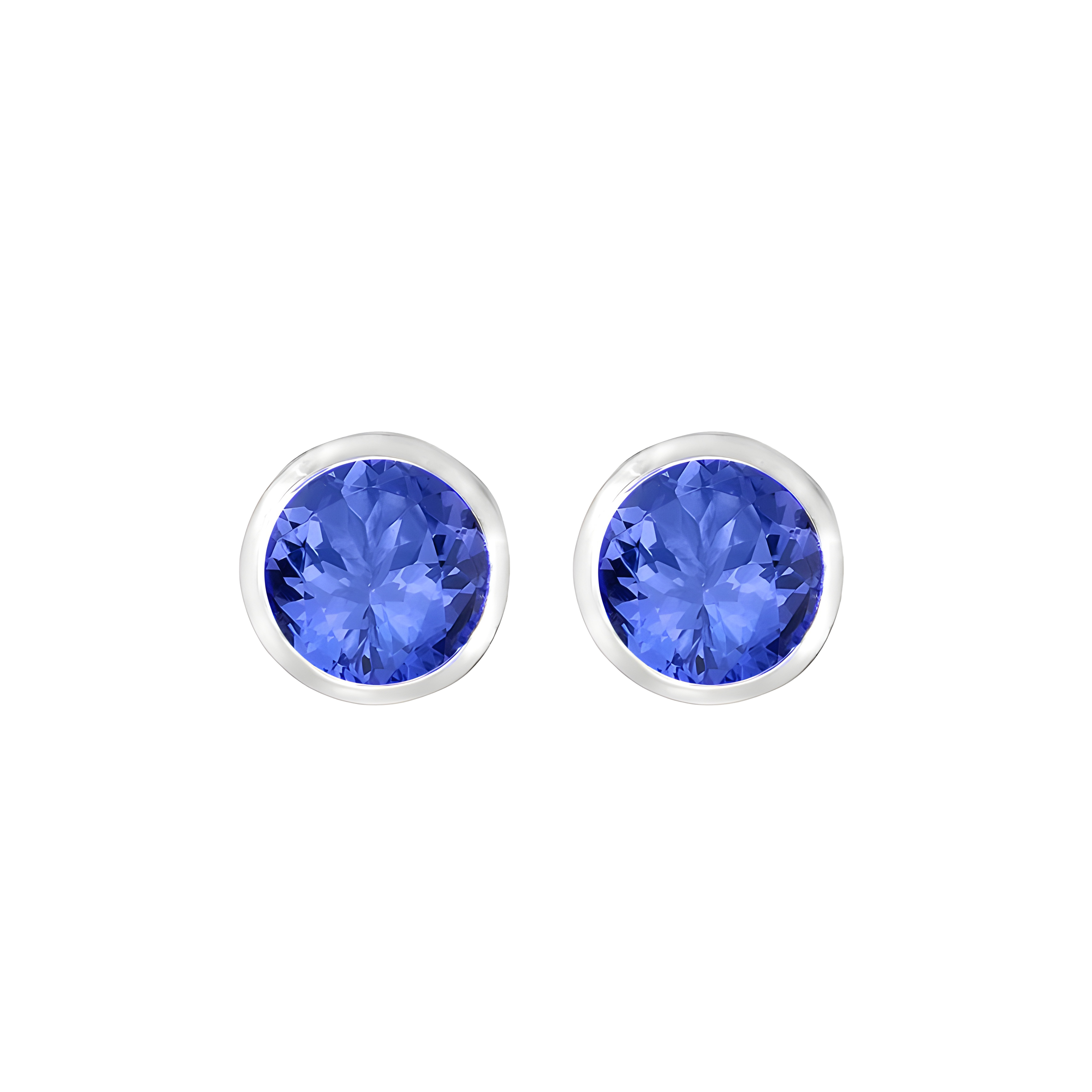 Bezel Set Tanzanite Stud Earrings in 18k White Gold