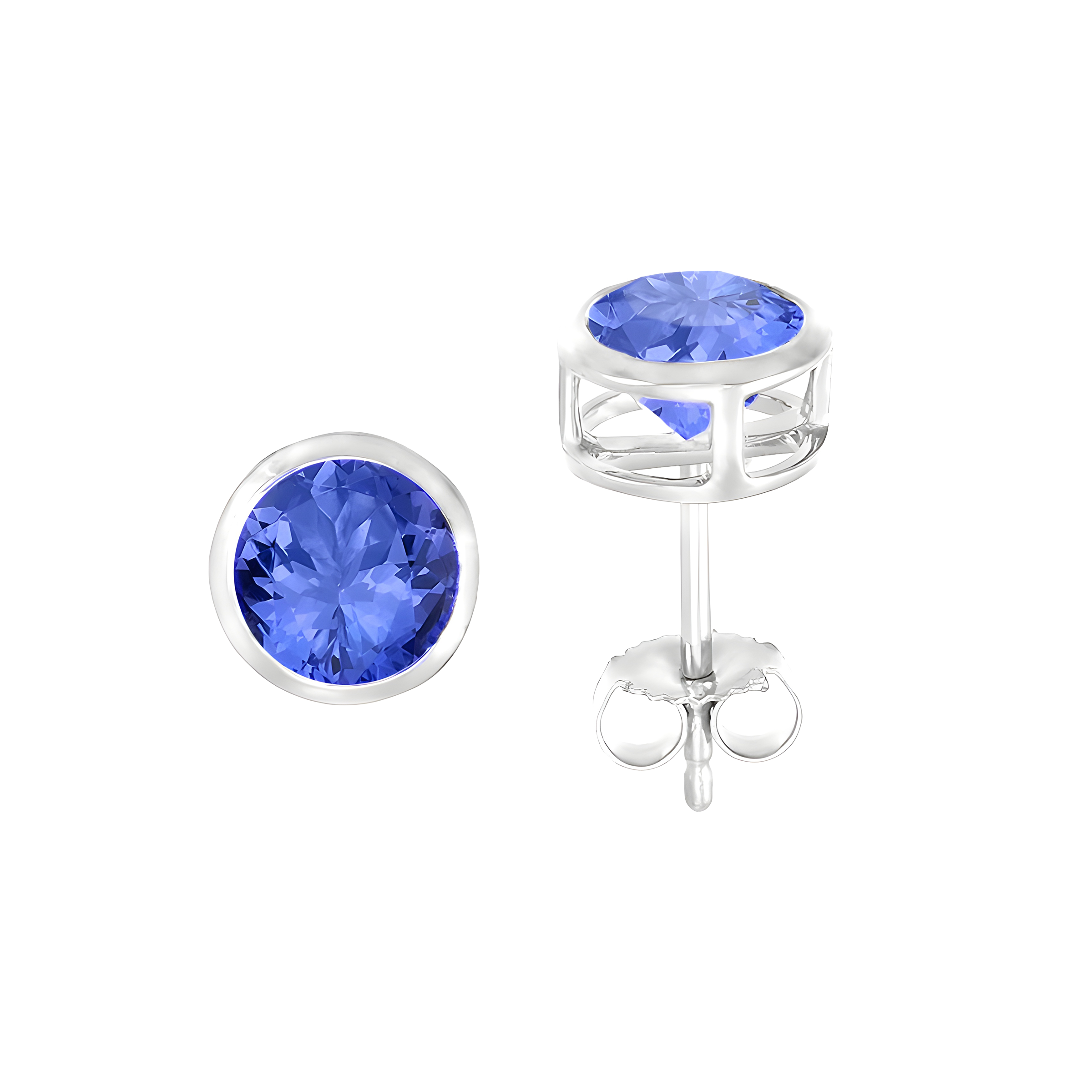 Bezel Set Tanzanite Stud Earrings in 18k White Gold