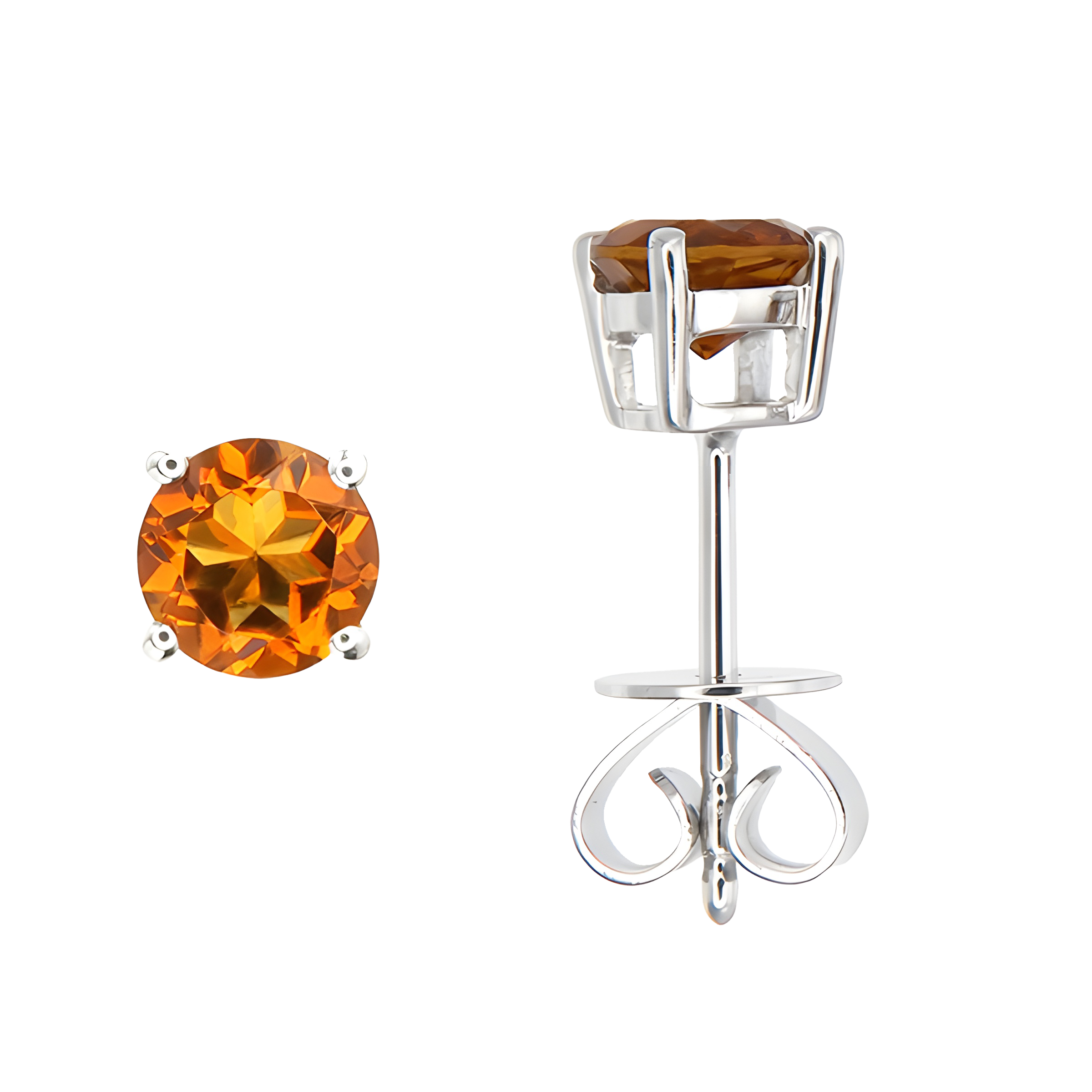 Citrine Stud Earrings in 18K White Gold