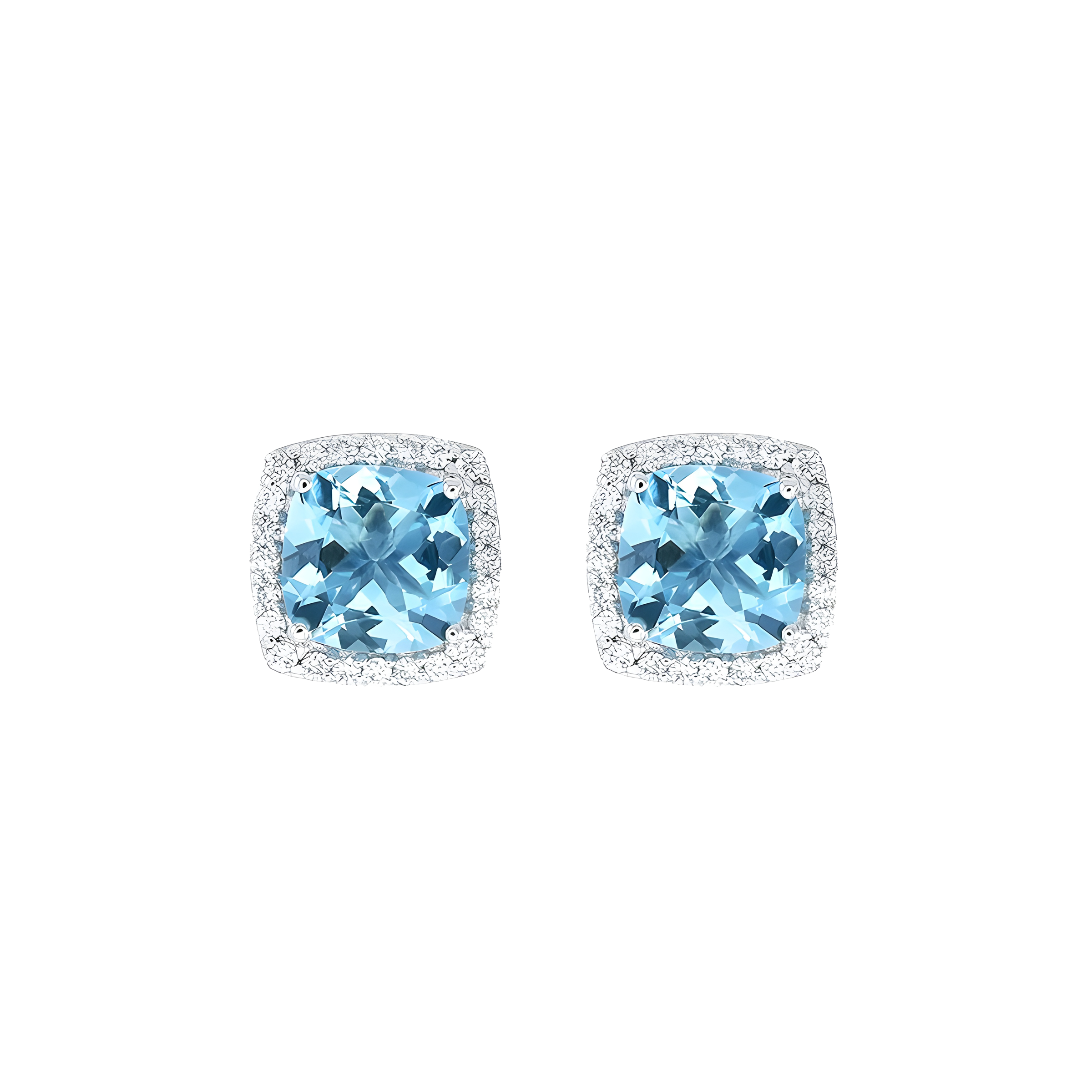 Cushion Aquamarine And Diamond Halo Stud Earring in 18k White Gold