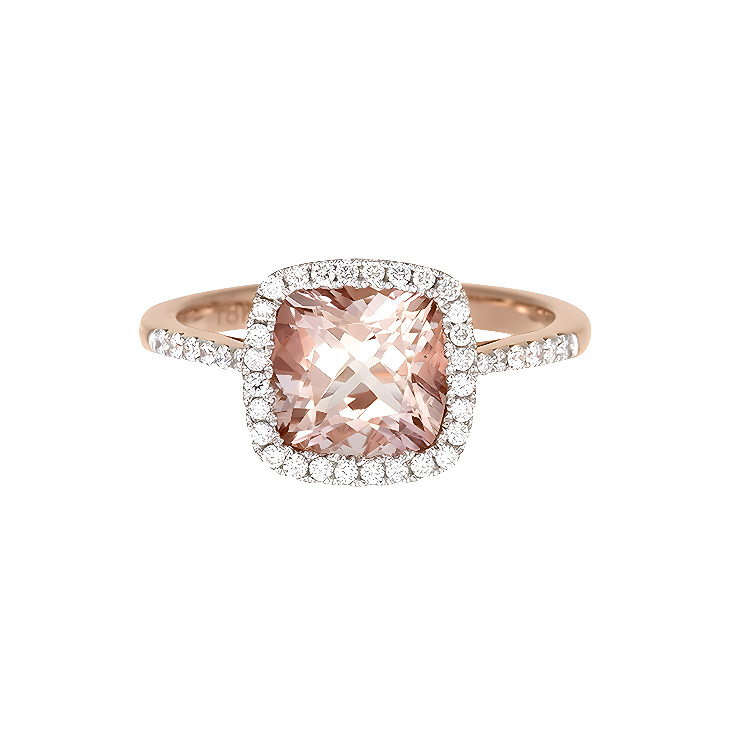 Cushion Morganite and Diamond Halo Ring in 18k Rose Gold