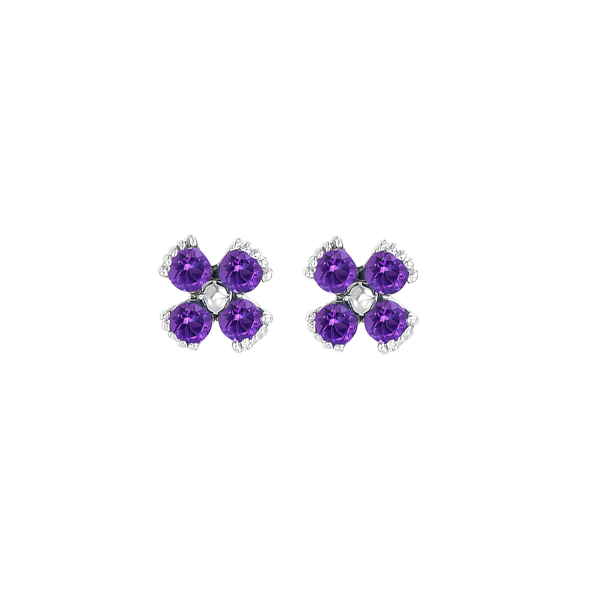Dainty Floral Amethyst Stud Earrings in 18k White Gold