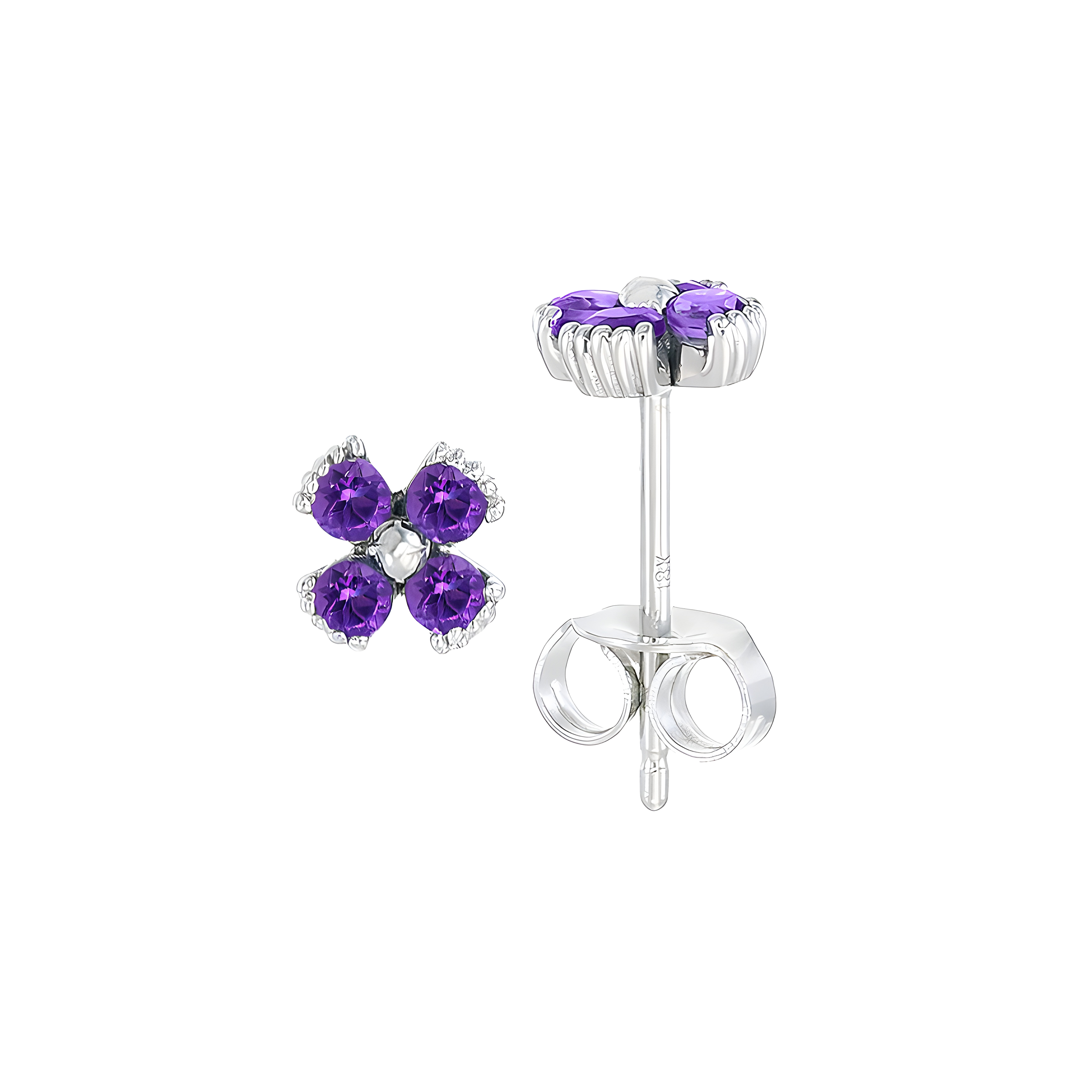 Dainty Floral Amethyst Stud Earrings in 18k White Gold