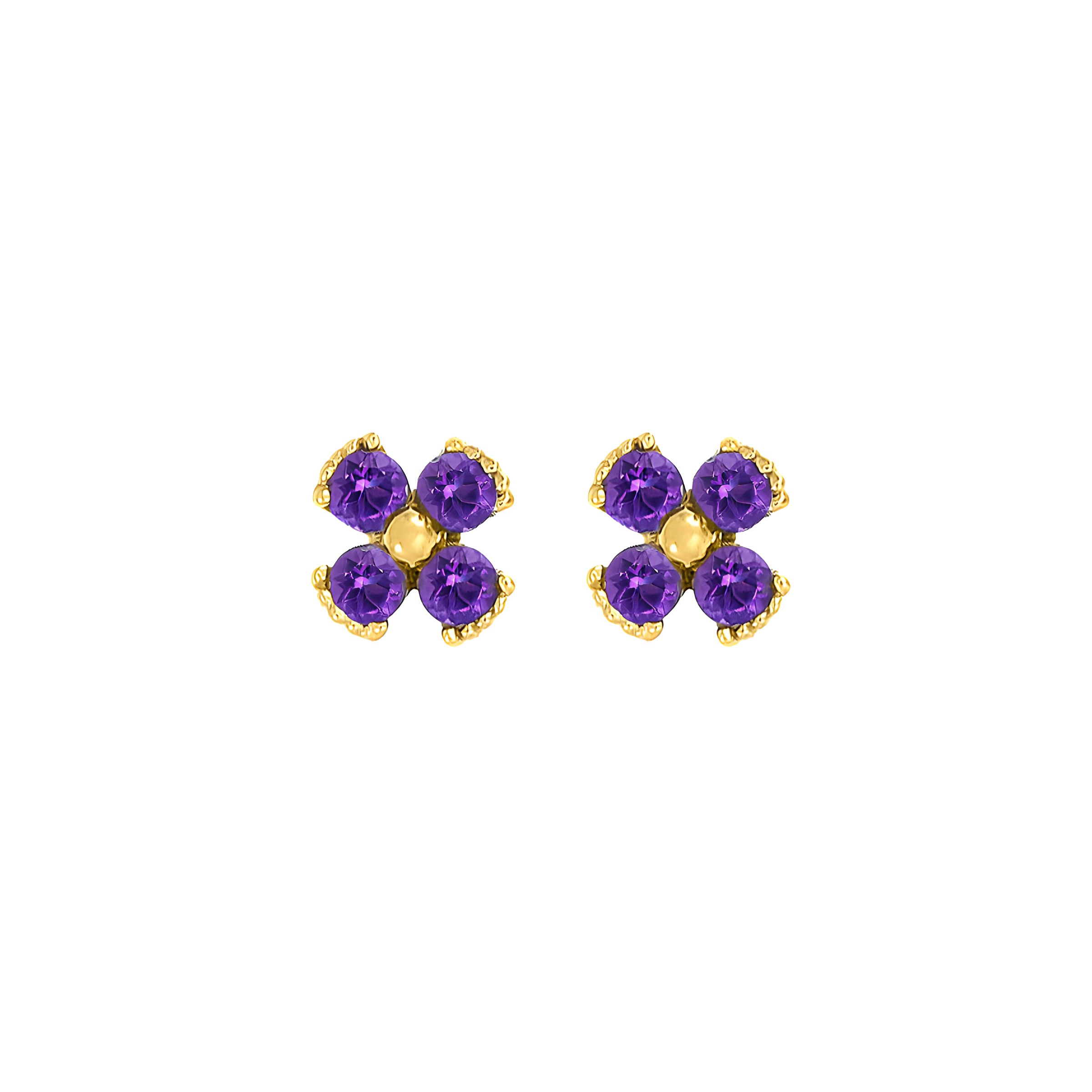 Dainty Floral Amethyst Stud Earrings in 18k Yellow Gold