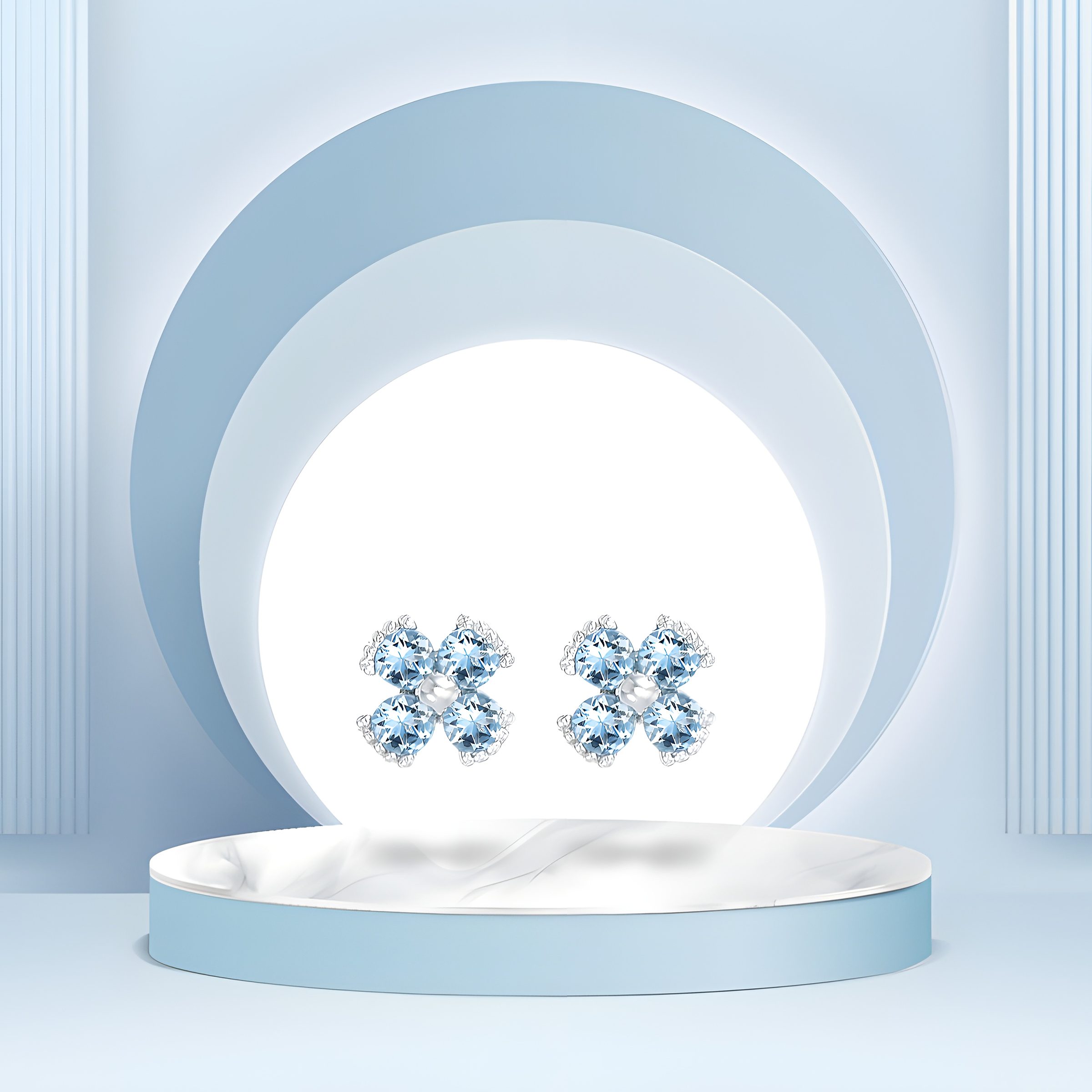 Dainty Floral Aquamarine Stud Earrings in 18k White Gold for Women