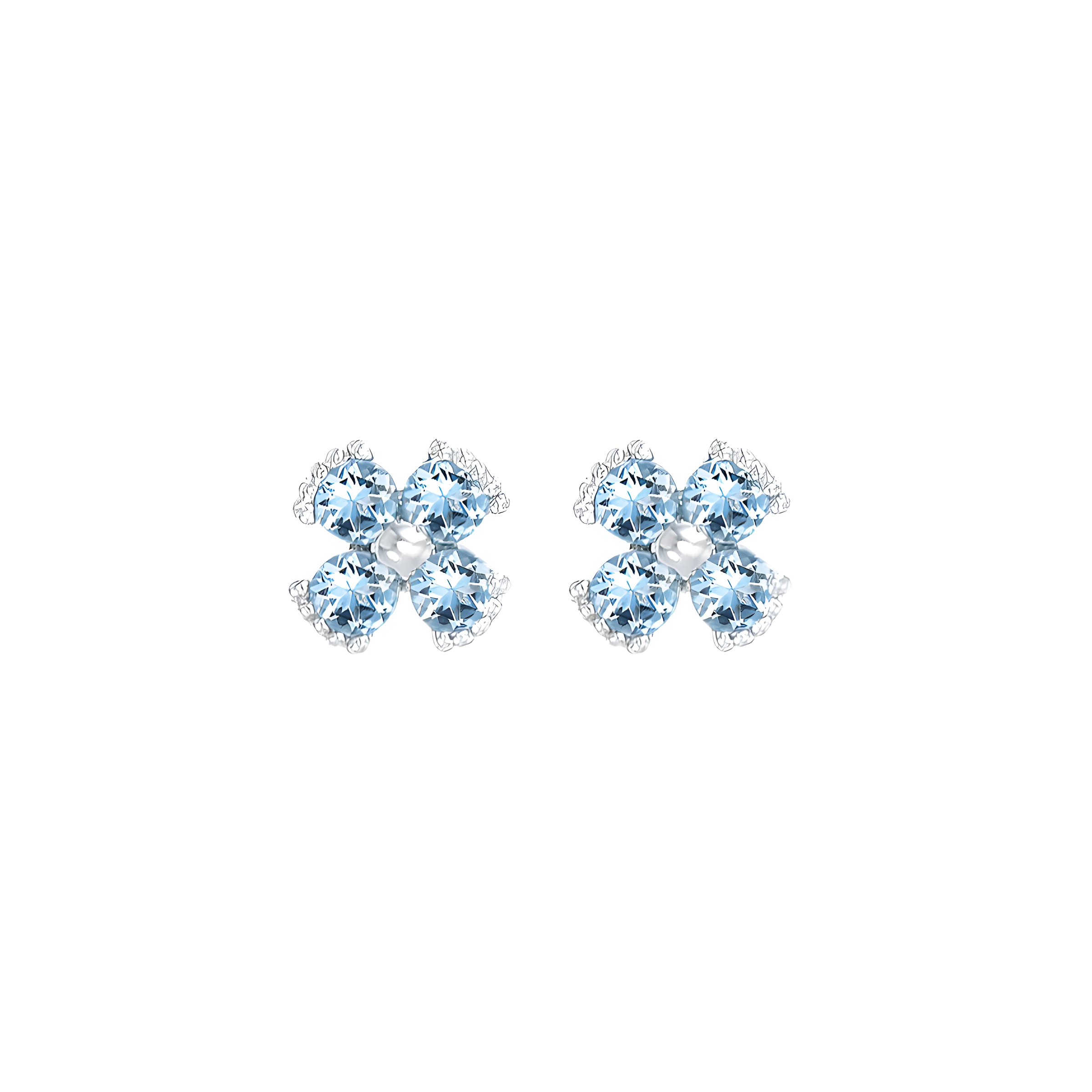 Dainty Floral Aquamarine Stud Earrings in 18k White Gold for Women