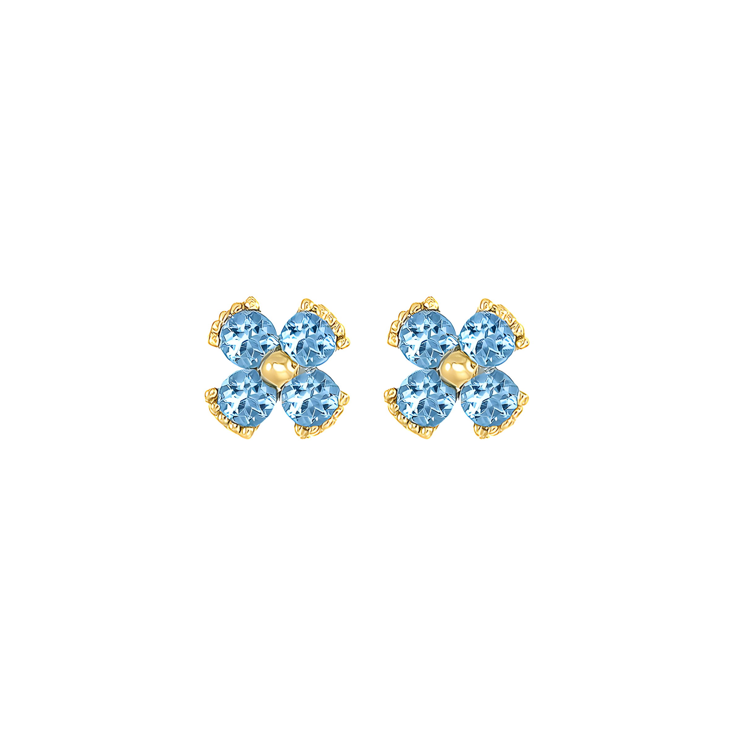 Dainty Floral Blue Topaz Stud Earrings in 18K Yellow Gold
