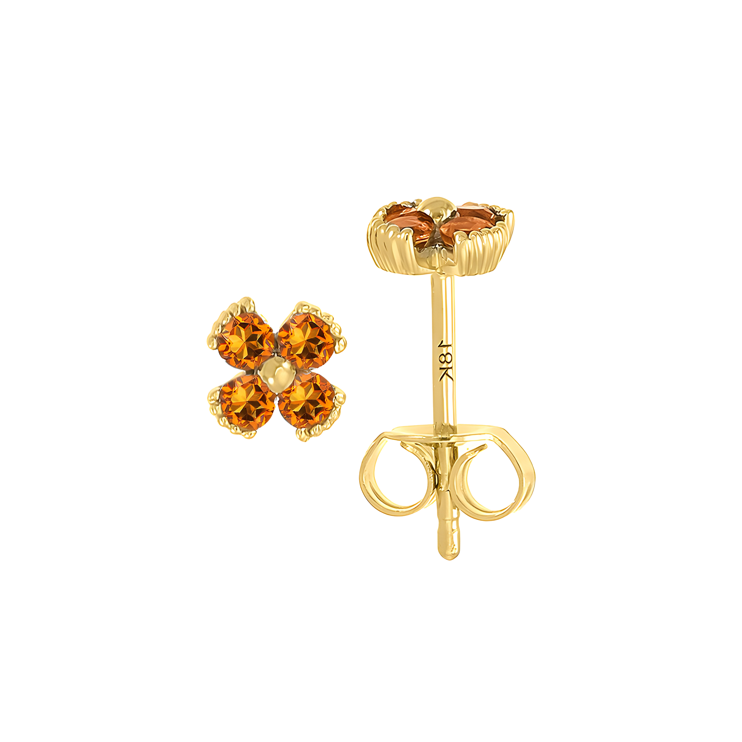 Dainty Floral Citrine Stud Earrings in 18K Yellow Gold