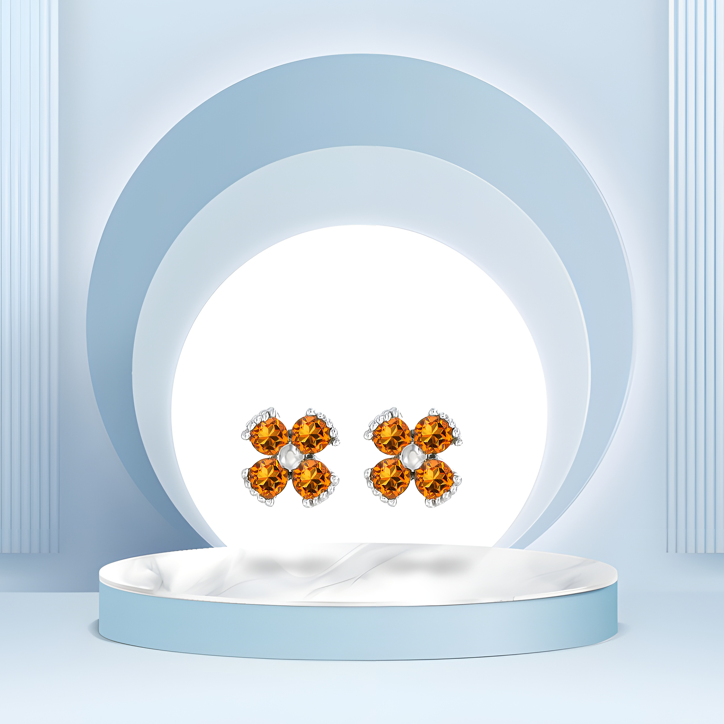 Dainty Floral Citrine Stud Earrings in 18k White Gold
