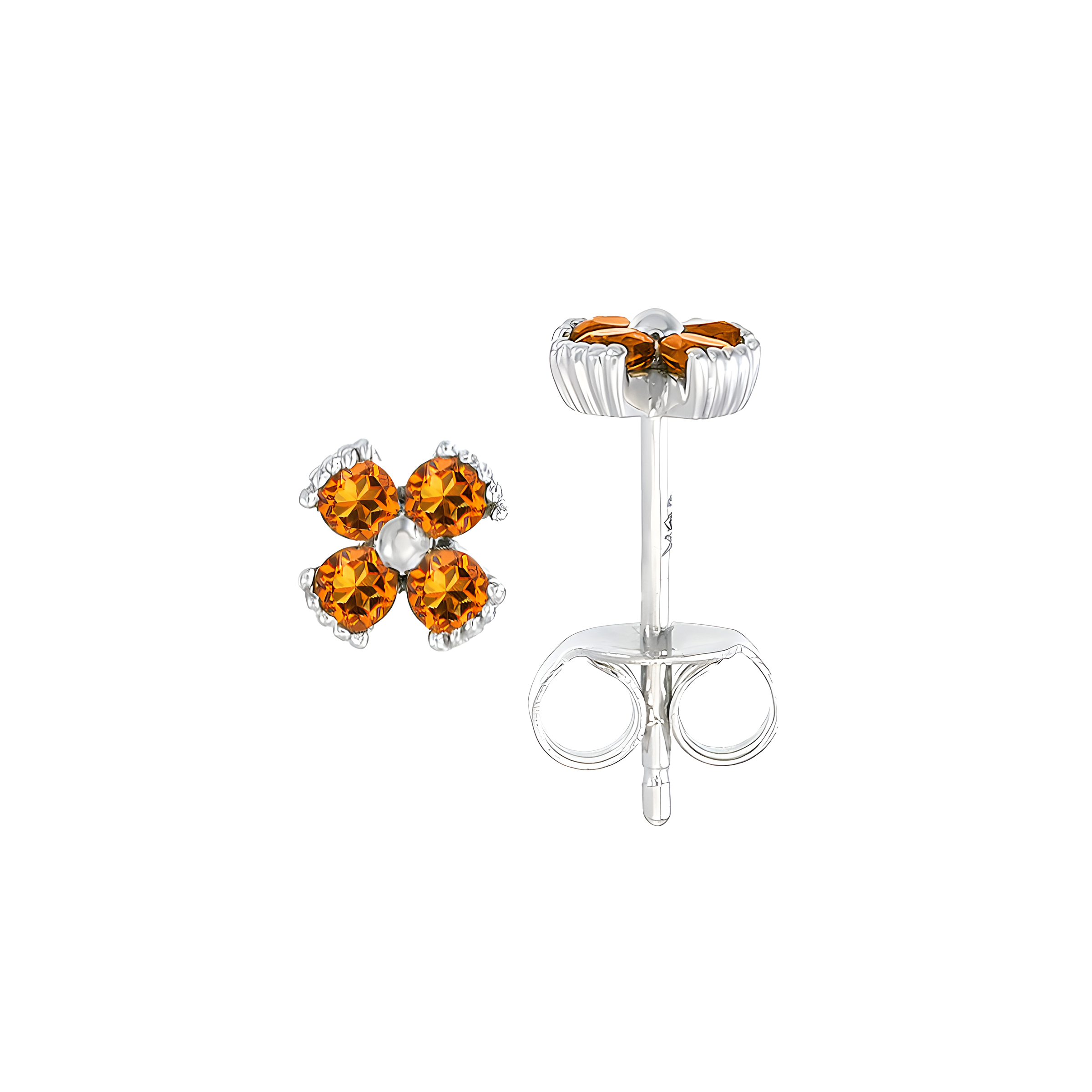 Dainty Floral Citrine Stud Earrings in 18k White Gold