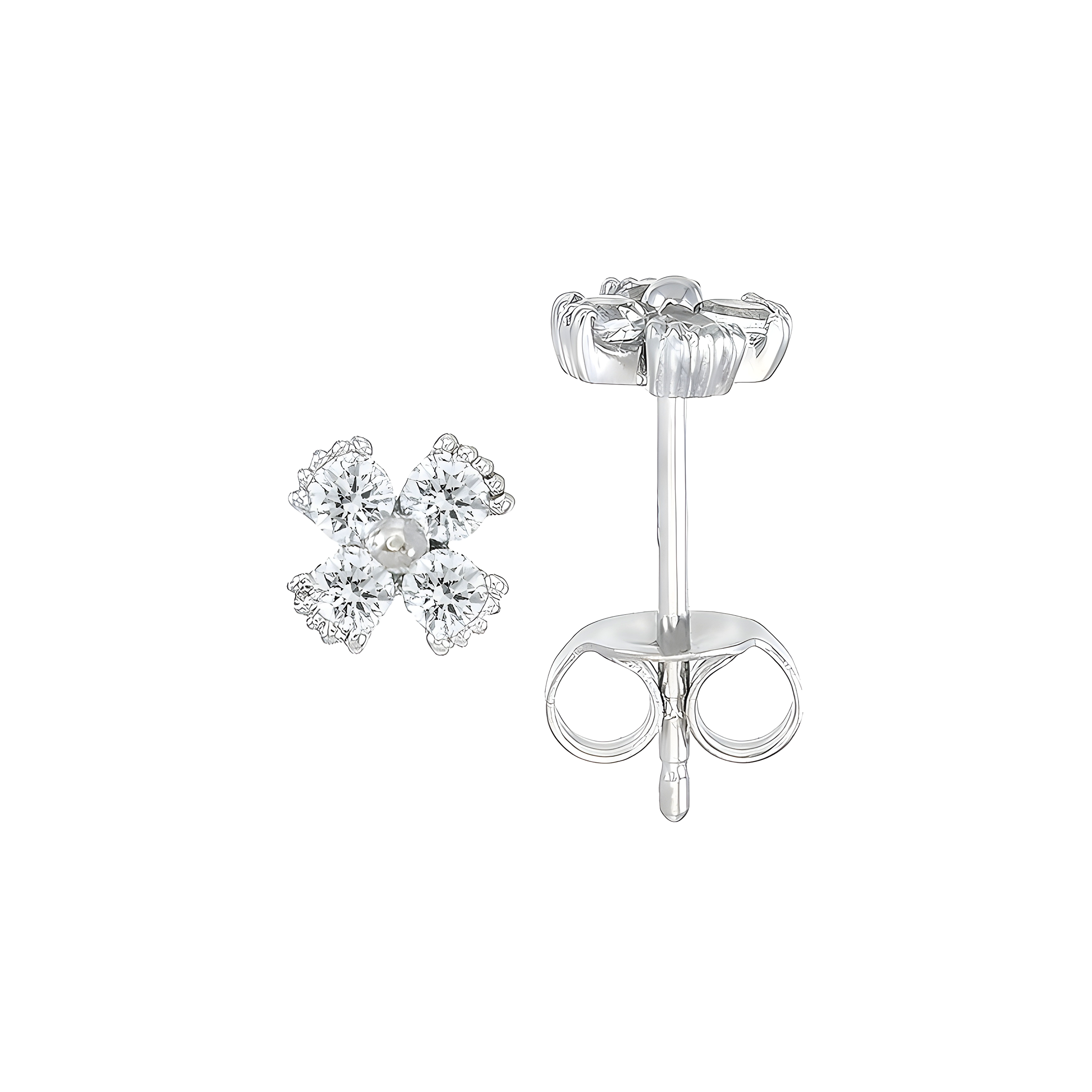 Dainty Floral Diamond Stud Earrings in 18k White Gold