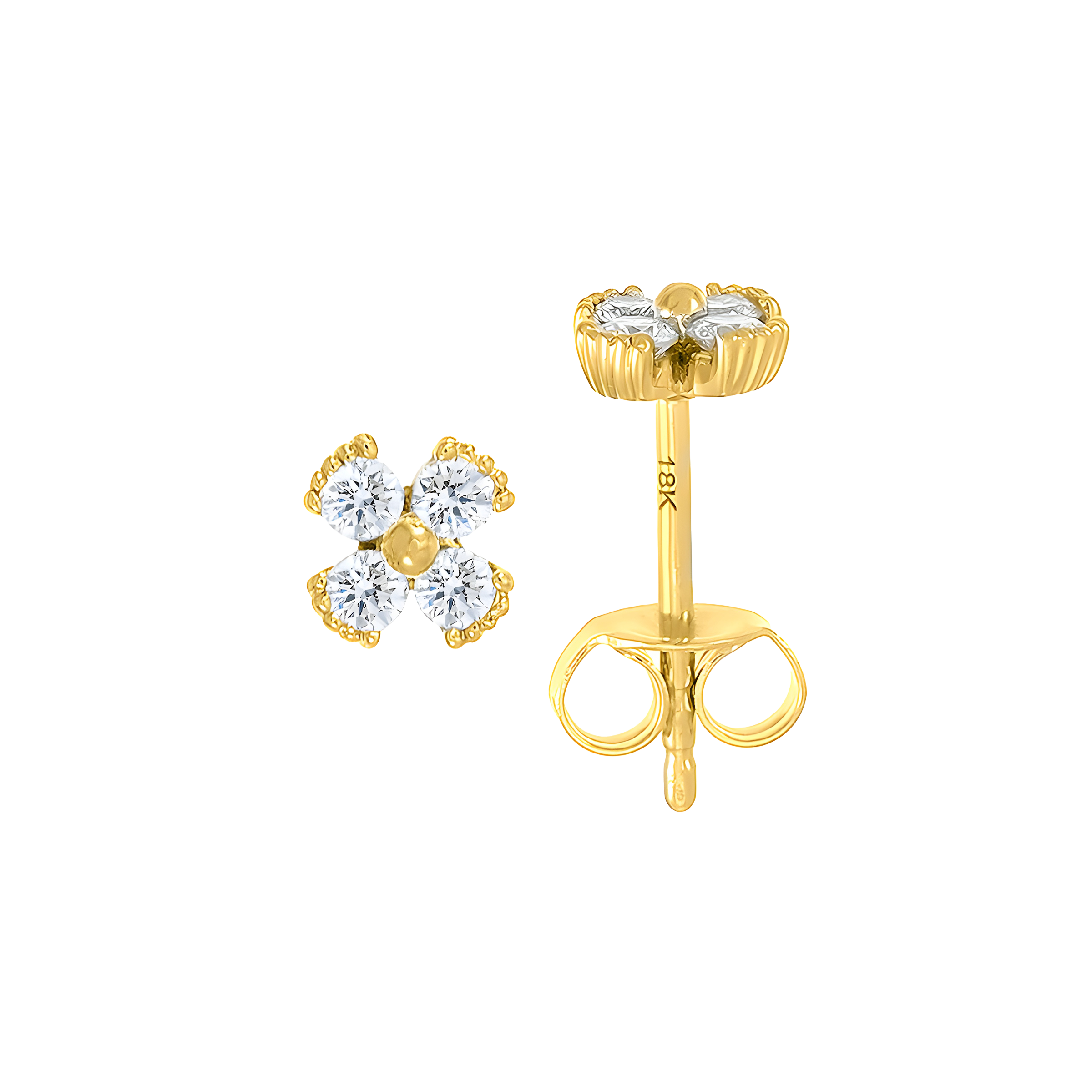Dainty Floral Diamond Stud Earrings in 18k Yellow Gold