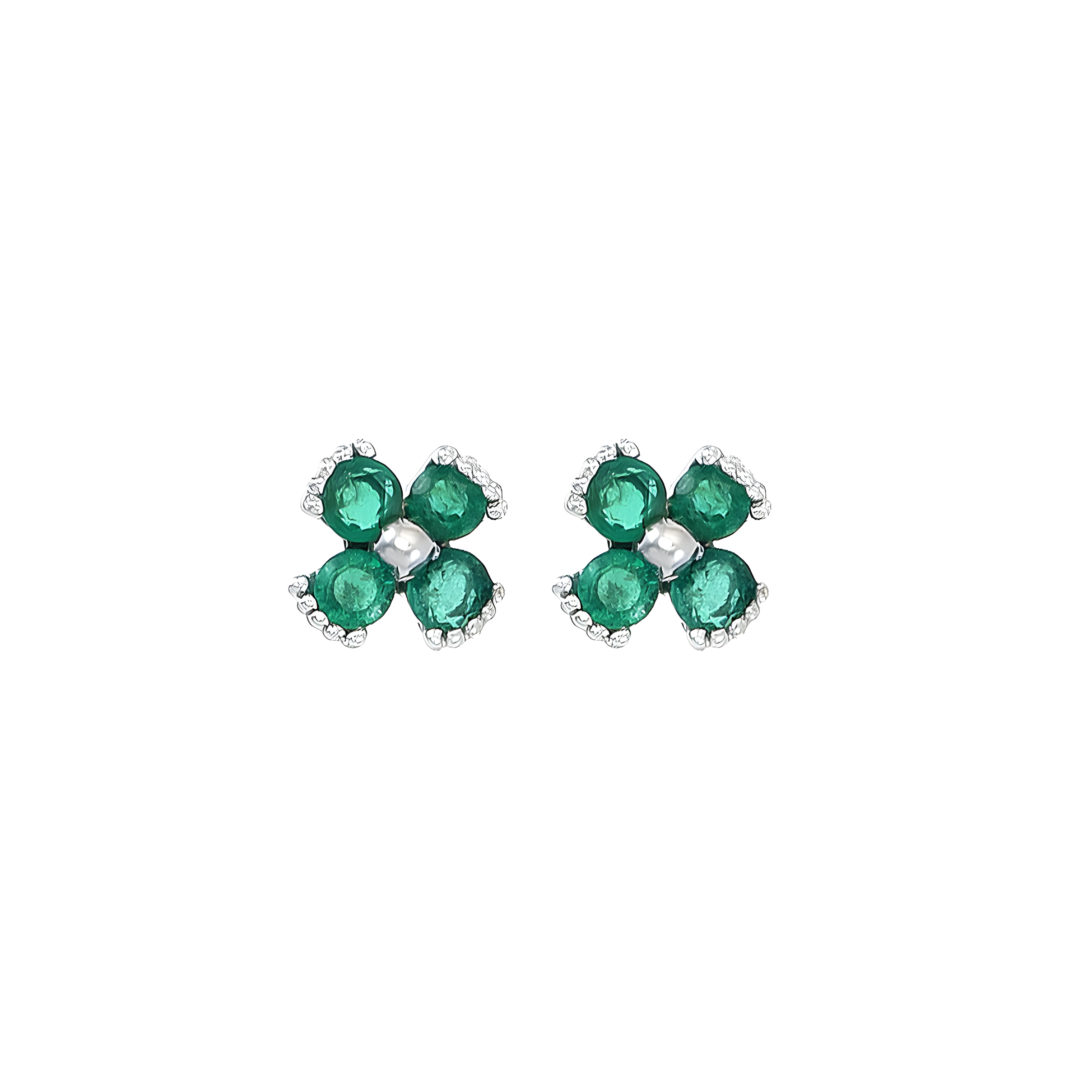 Dainty Floral Emerald Stud Earrings in 18k White Gold