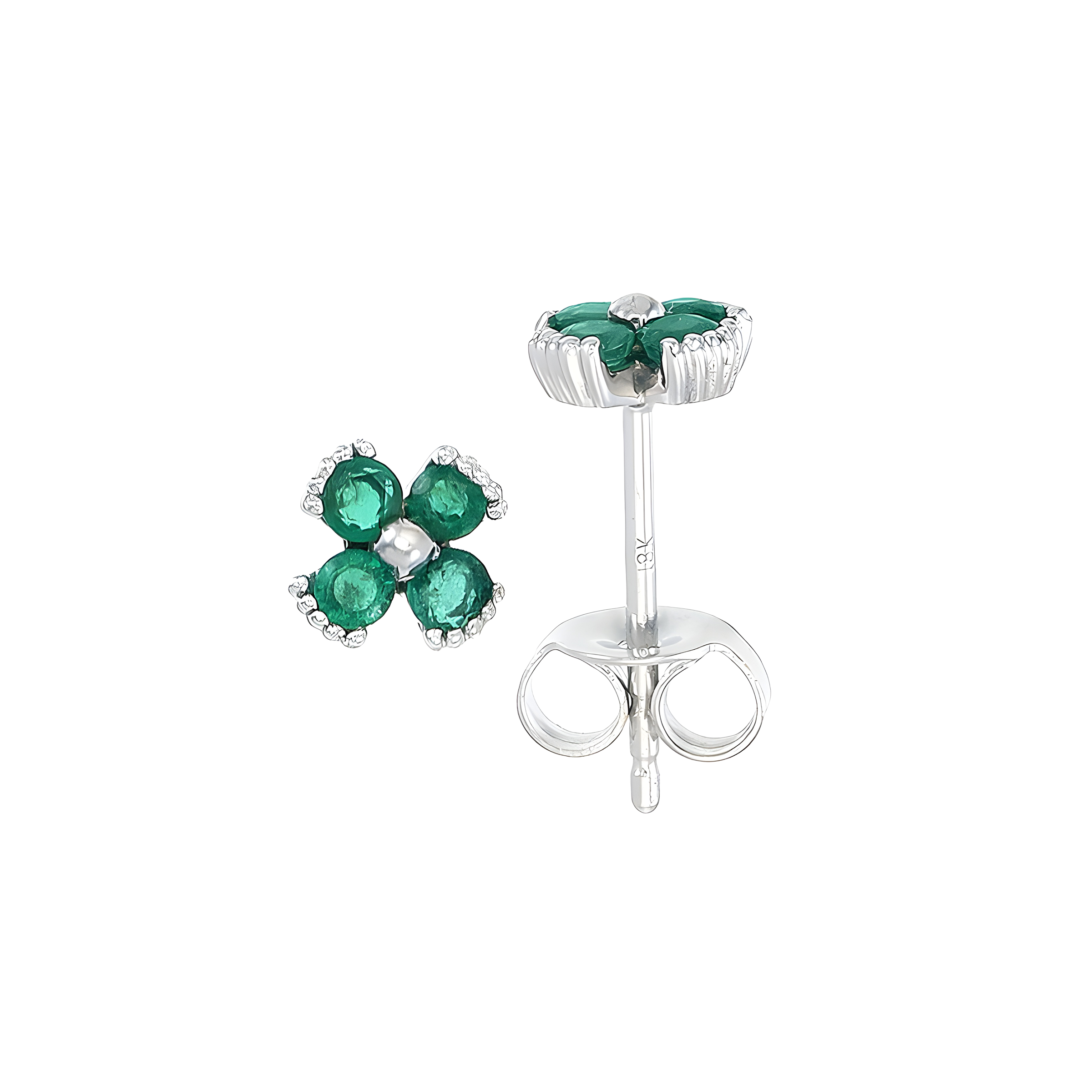 Dainty Floral Emerald Stud Earrings in 18k White Gold