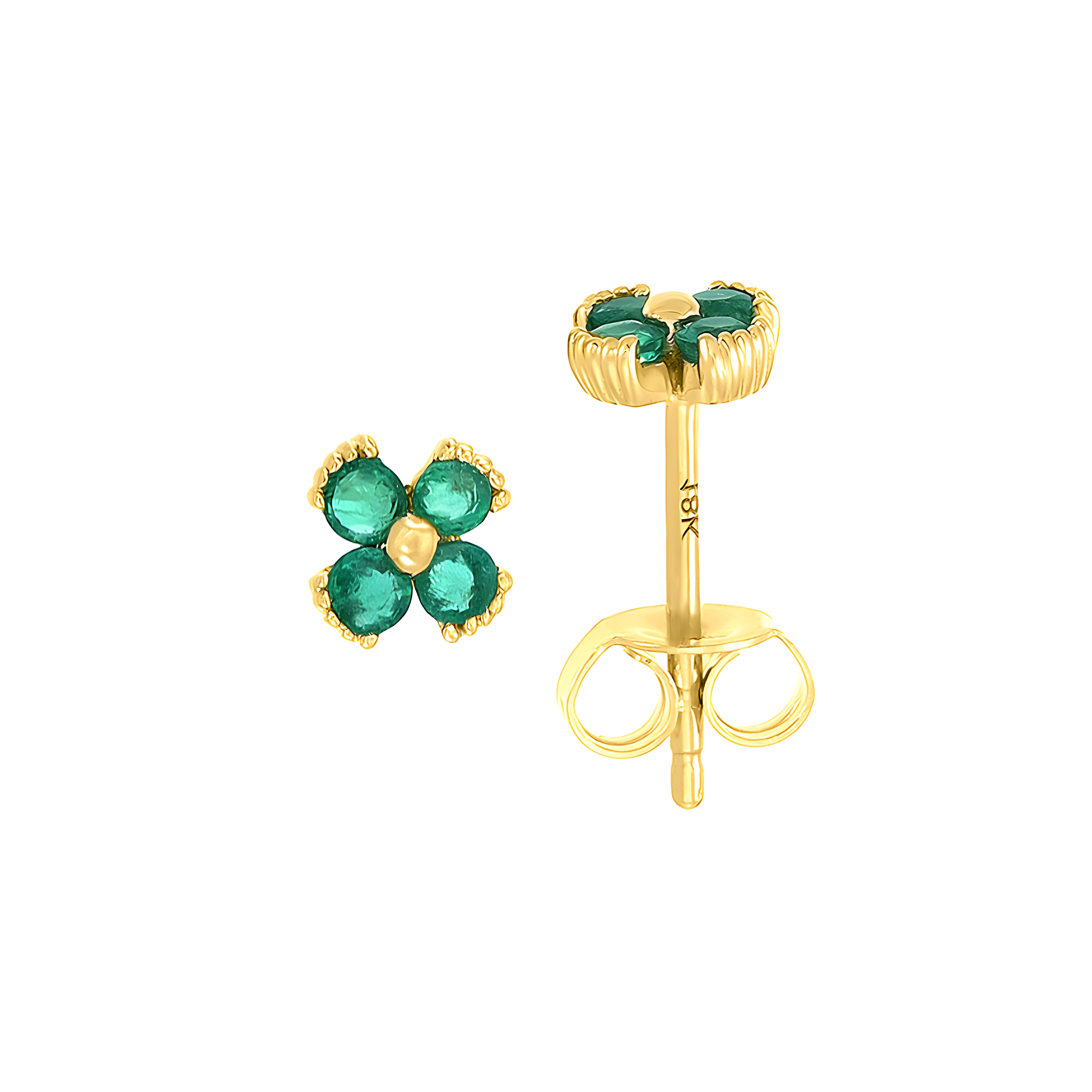 Dainty Floral Emerald Stud Earrings in 18k Yellow Gold