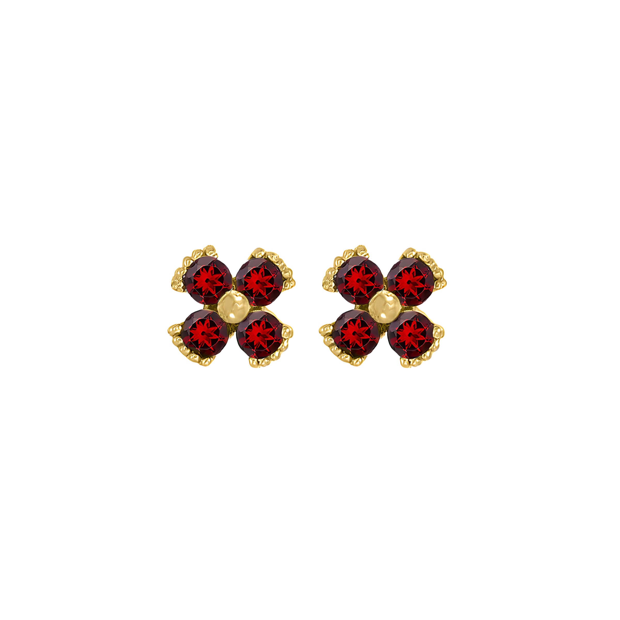 Dainty Floral Garnet Stud Earrings in 18k Yellow Gold