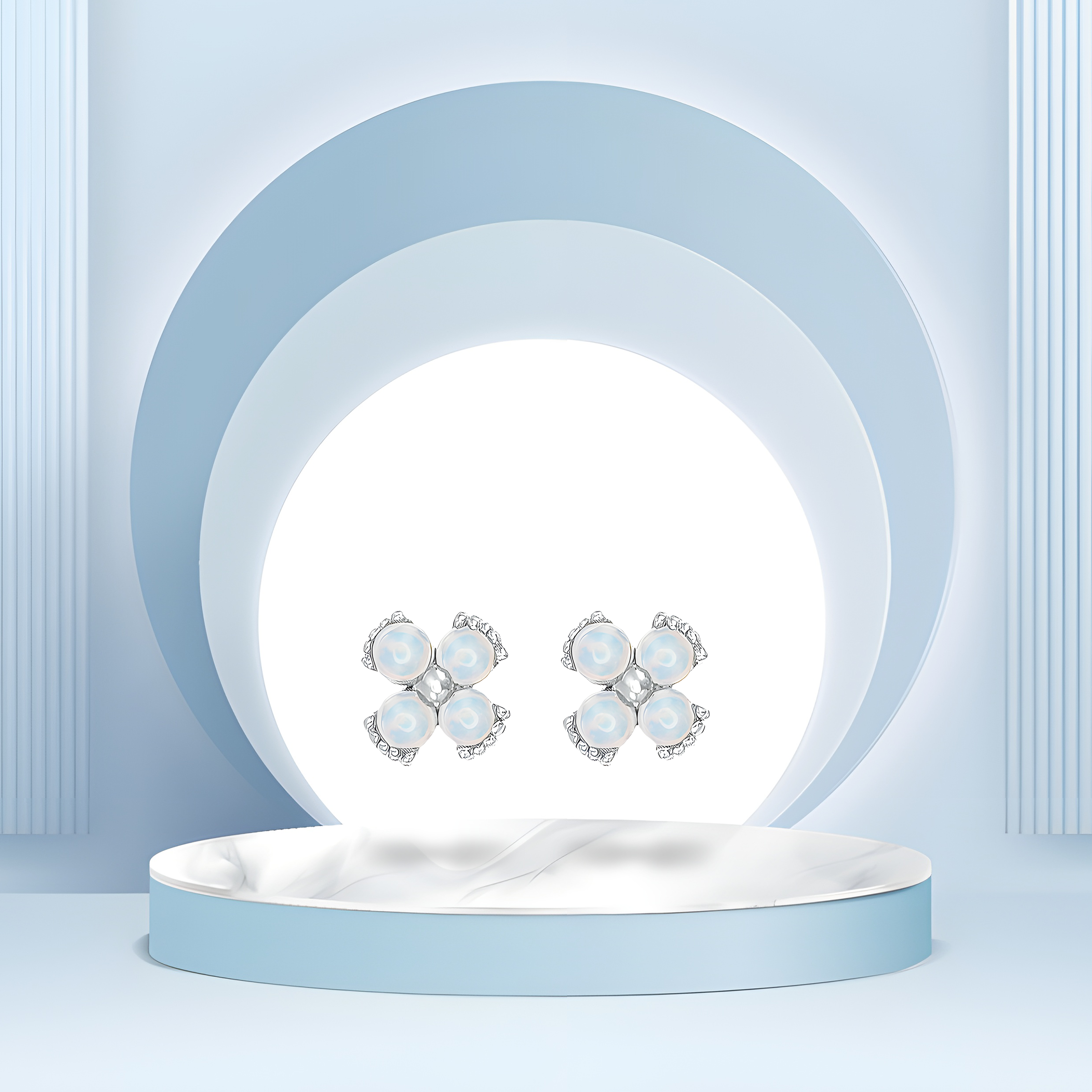 Dainty Floral Opal Stud Earrings in 18k White Gold