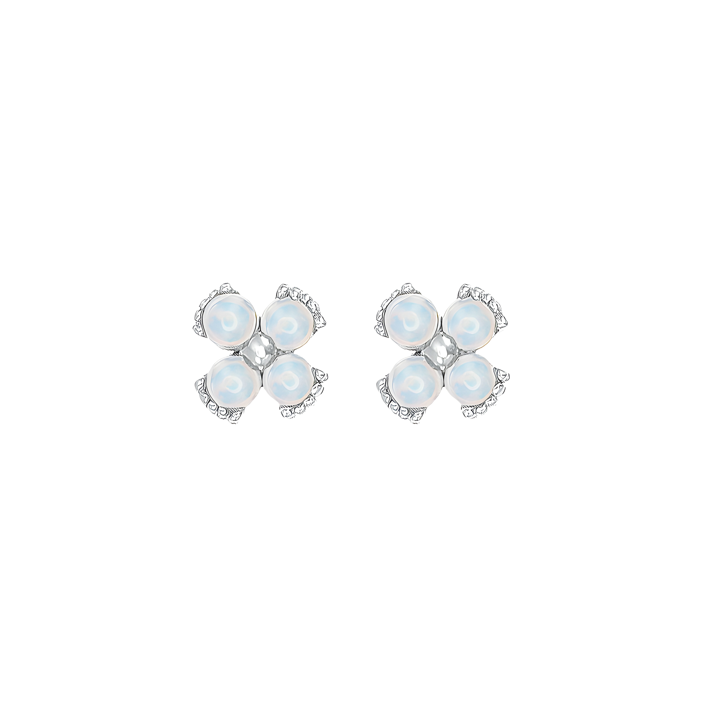 Dainty Floral Opal Stud Earrings in 18k White Gold