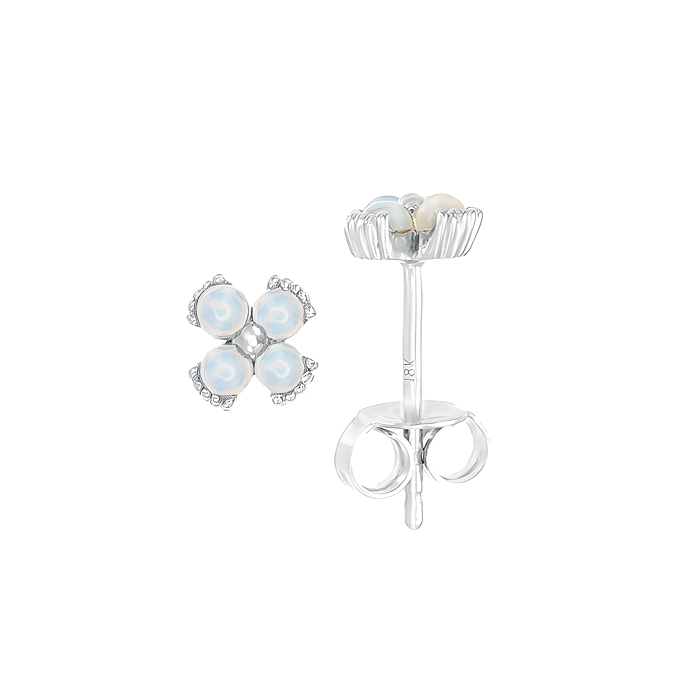 Dainty Floral Opal Stud Earrings in 18k White Gold