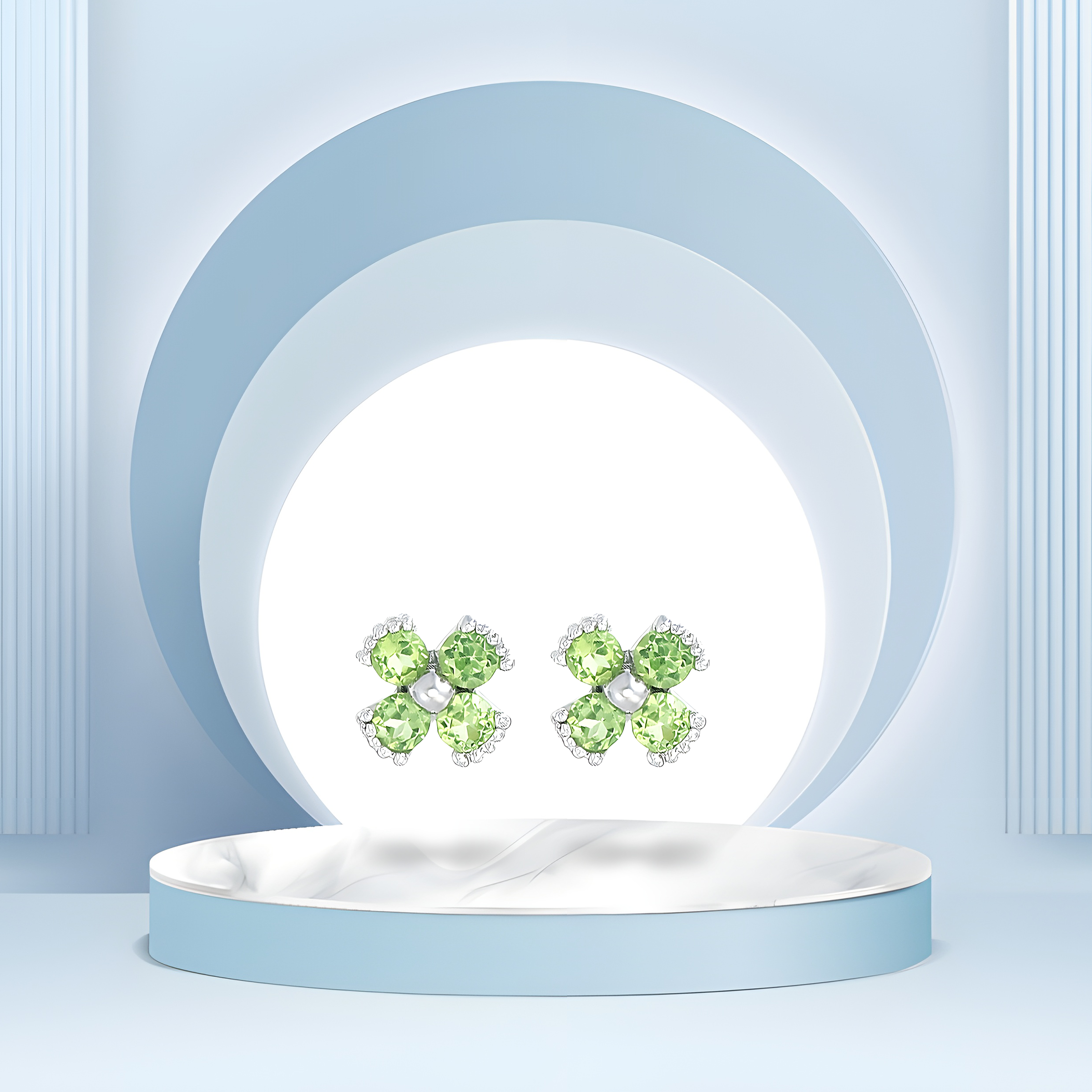 Dainty Floral Peridot Stud Earrings in 18k White Gold