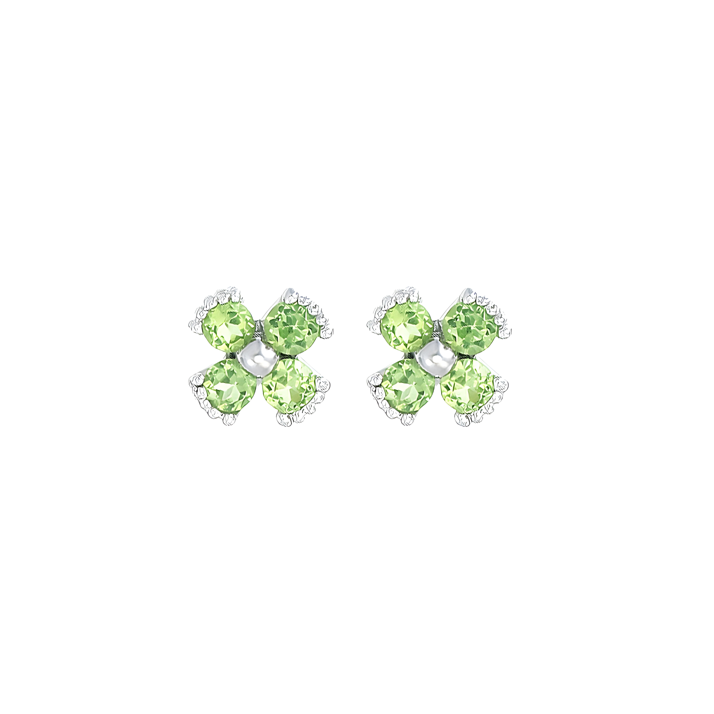 Dainty Floral Peridot Stud Earrings in 18k White Gold