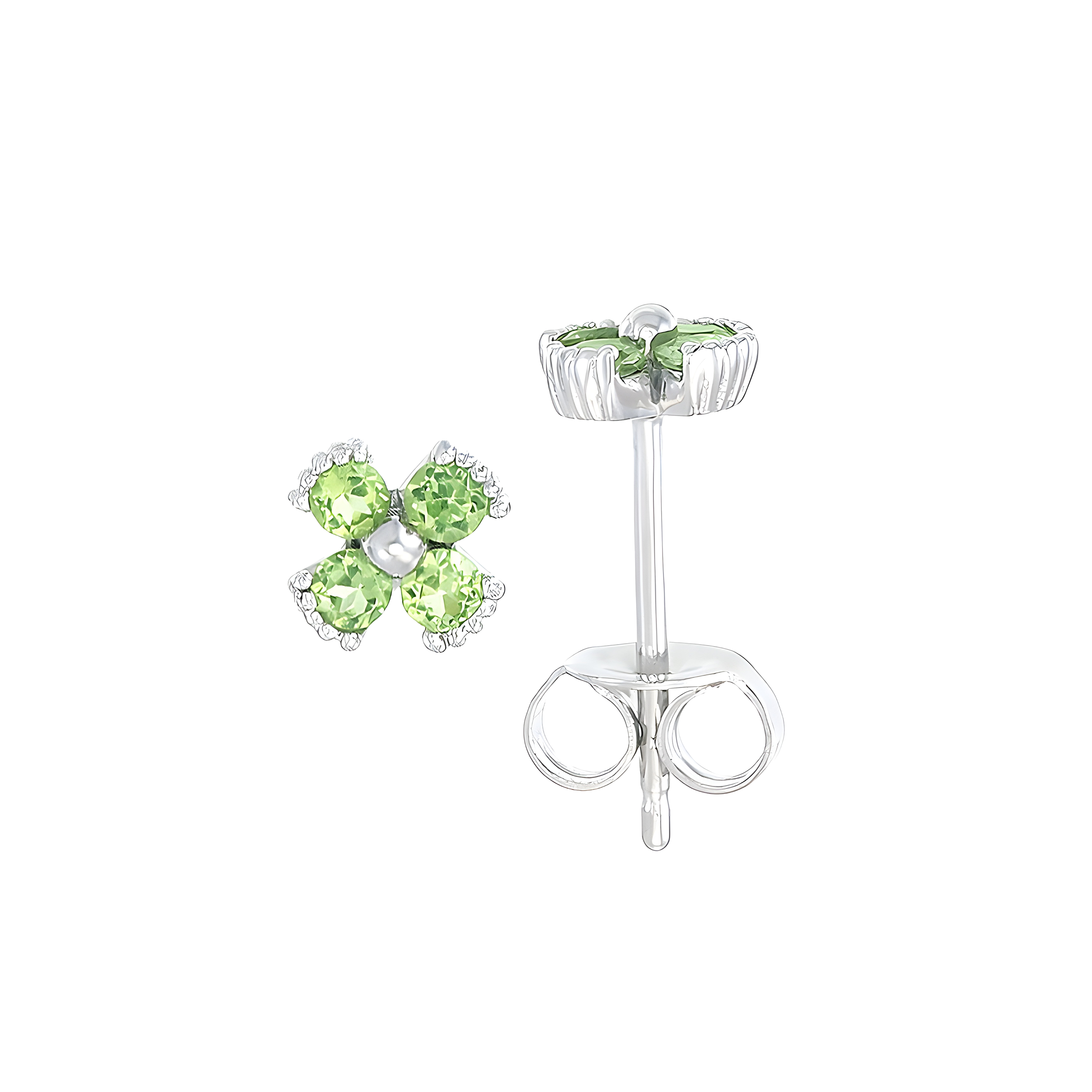 Dainty Floral Peridot Stud Earrings in 18k White Gold