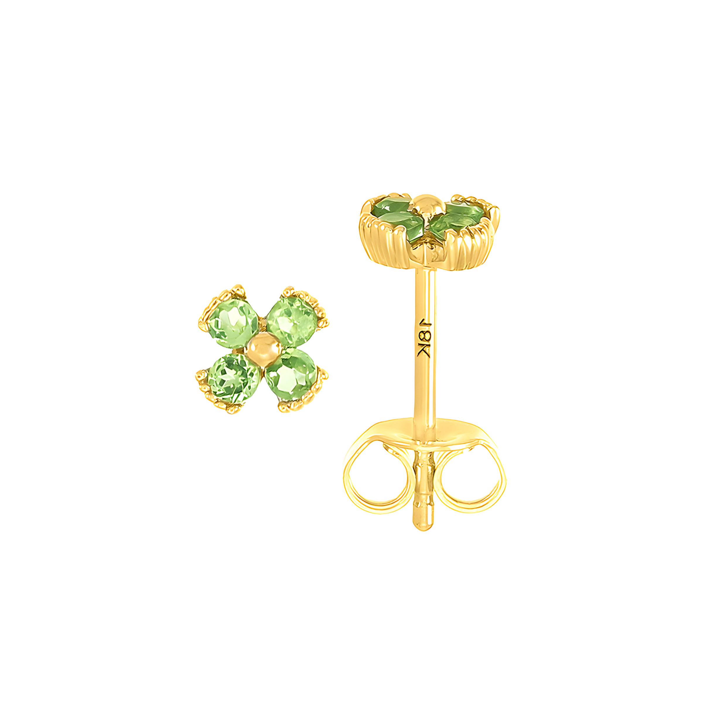 Dainty Floral Peridot Stud Earrings in 18k Yellow Gold
