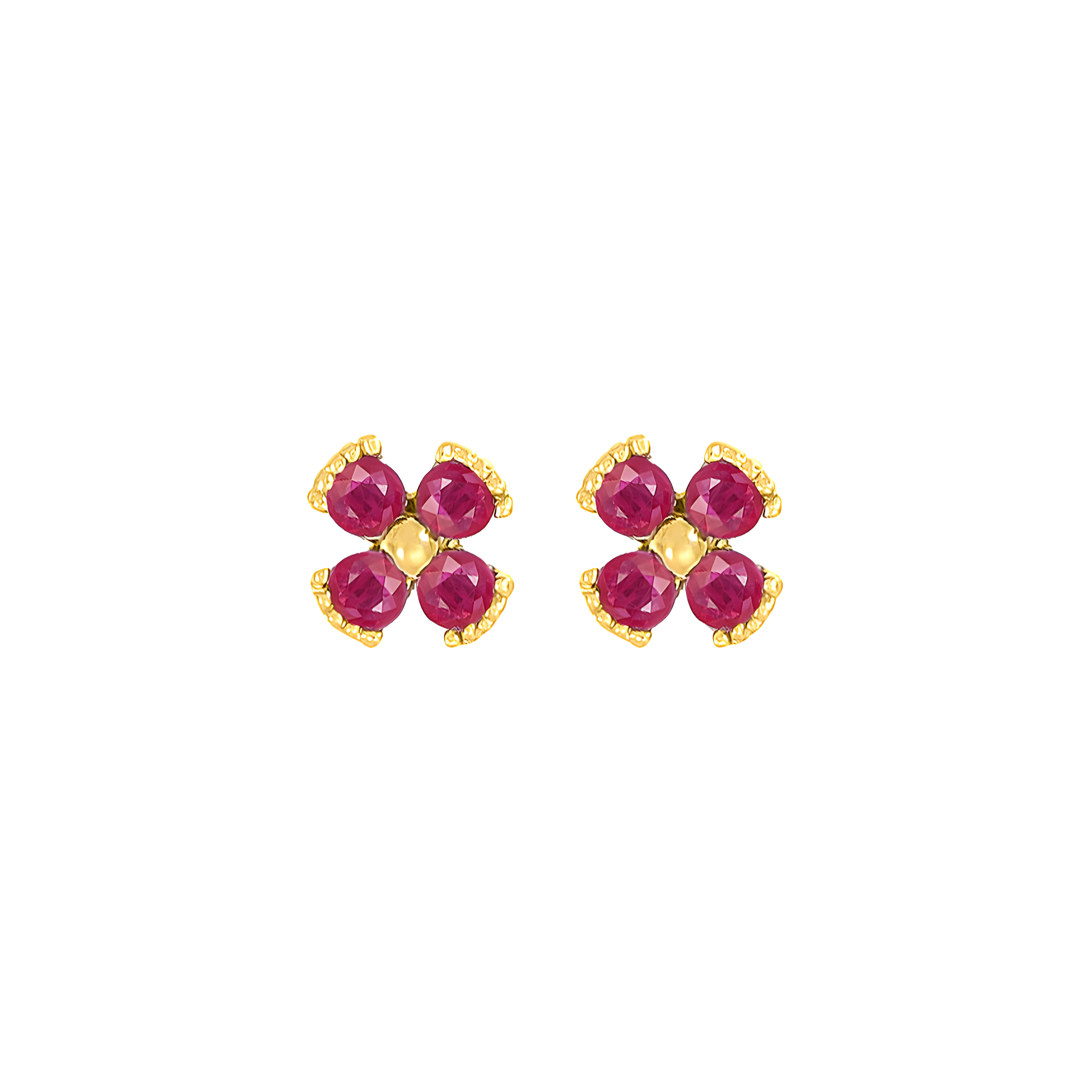 Dainty Floral Ruby Stud Earrings in 18k Yellow Gold