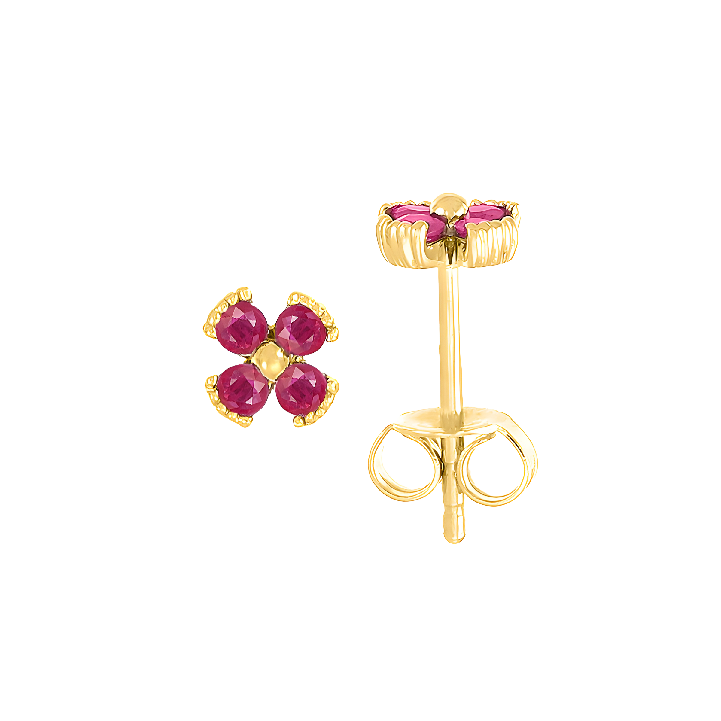 Dainty Floral Ruby Stud Earrings in 18k Yellow Gold