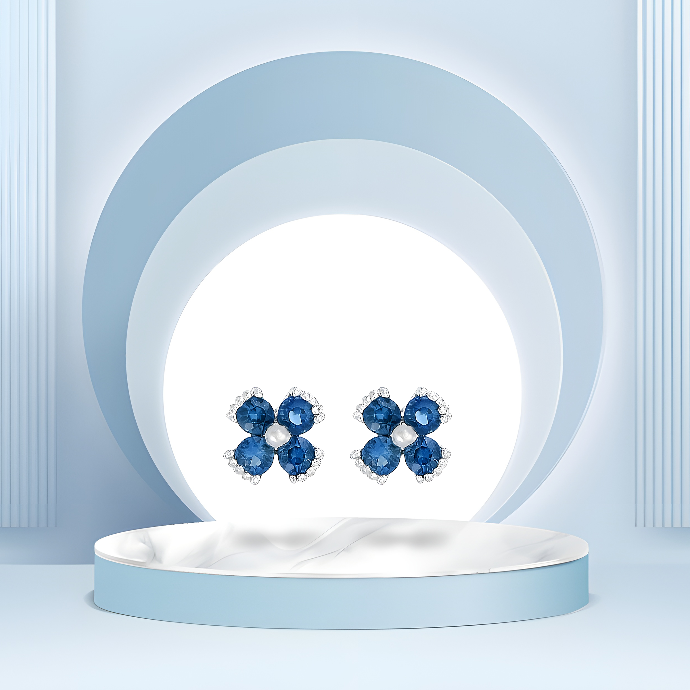 Dainty Floral Sapphire Stud Earrings in 18k White Gold