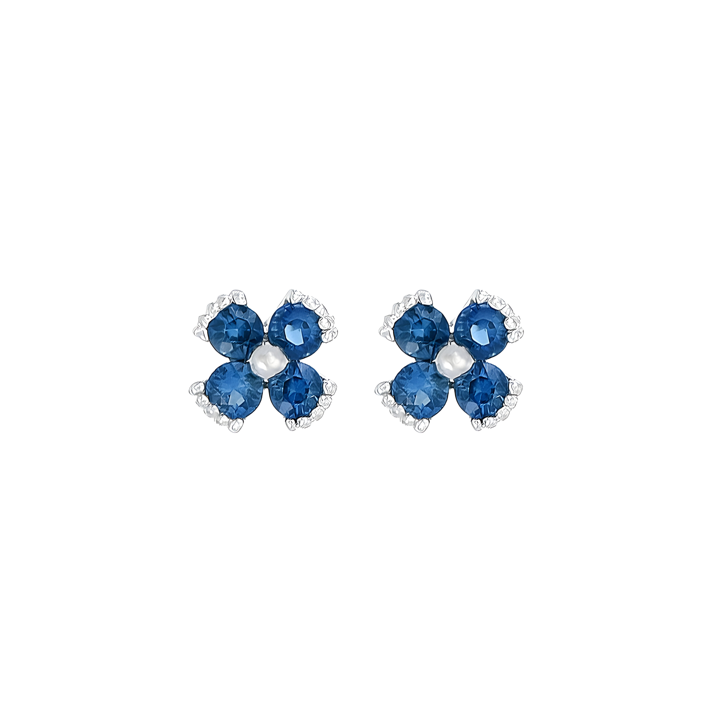 Dainty Floral Sapphire Stud Earrings in 18k White Gold