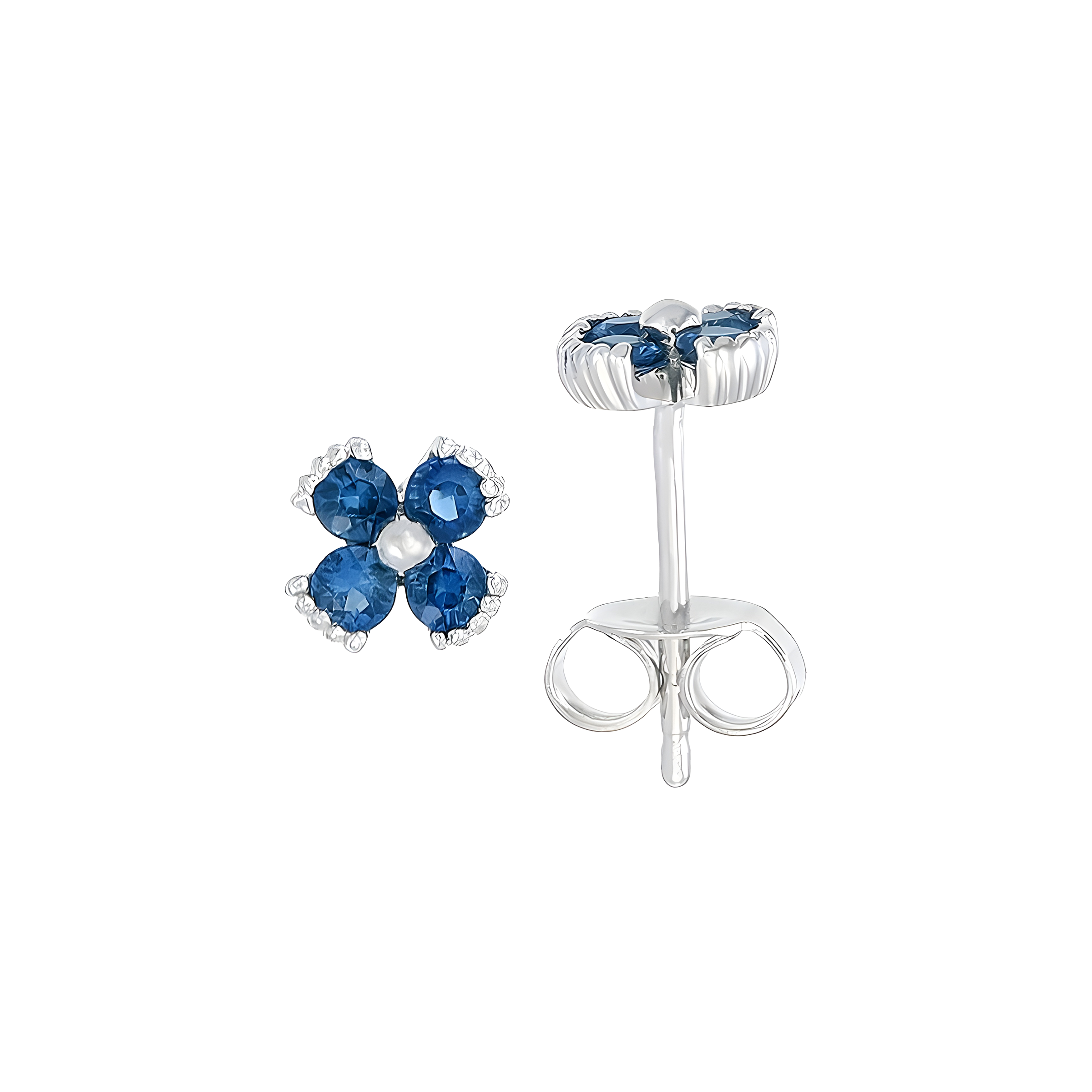 Dainty Floral Sapphire Stud Earrings in 18k White Gold