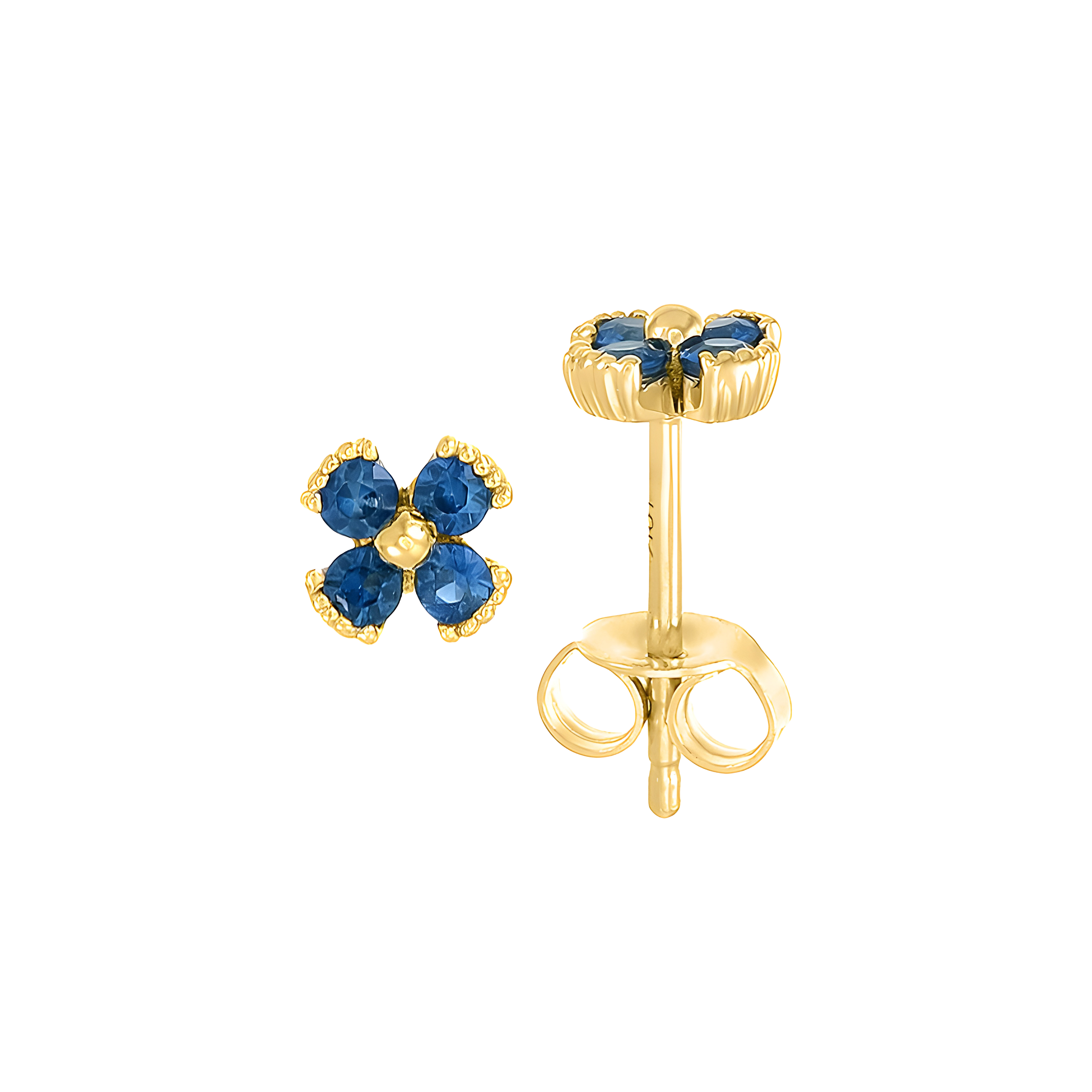 Dainty Floral Sapphire Stud Earrings in 18k Yellow Gold
