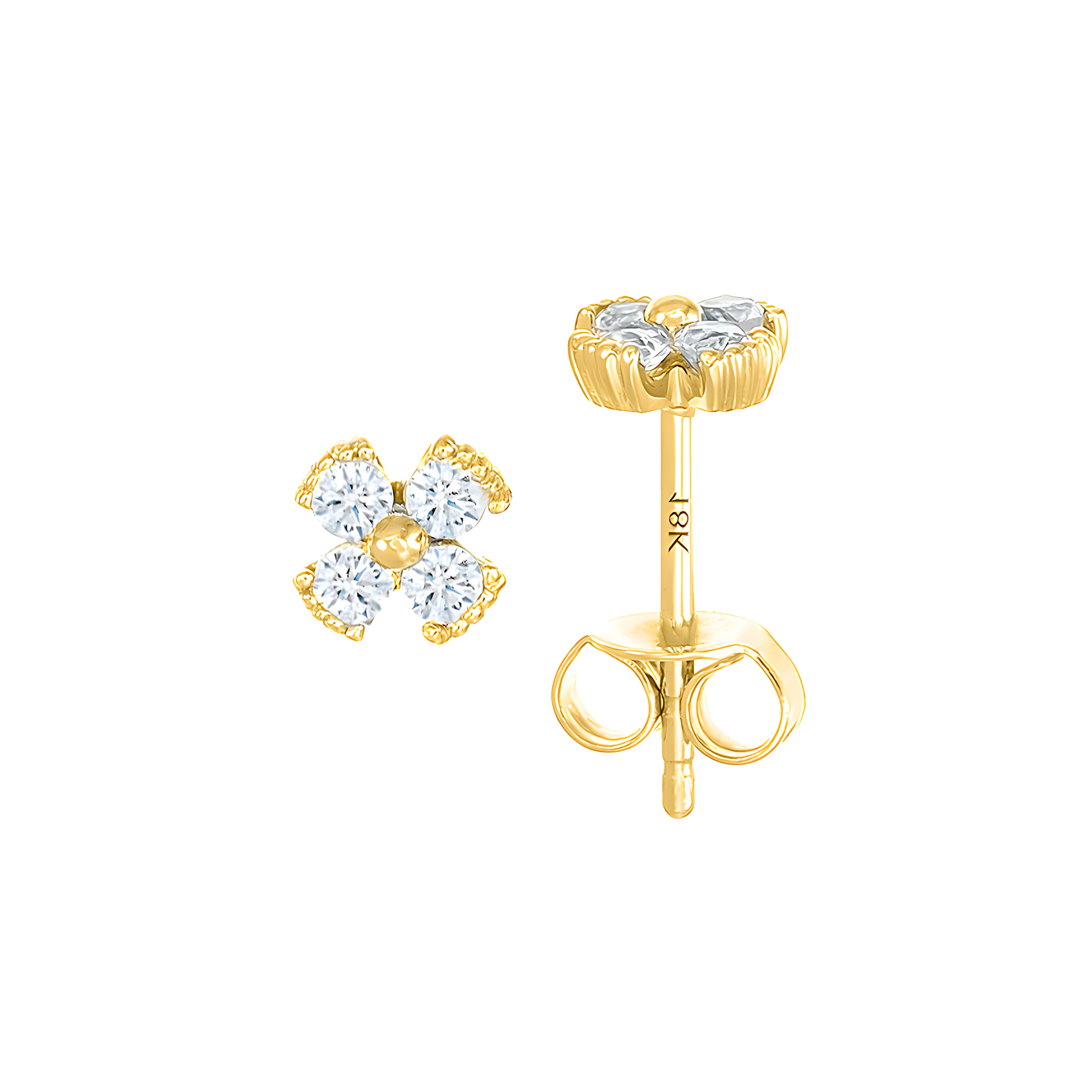 Dainty Floral White Topaz Stud Earrings in 18K Yellow Gold